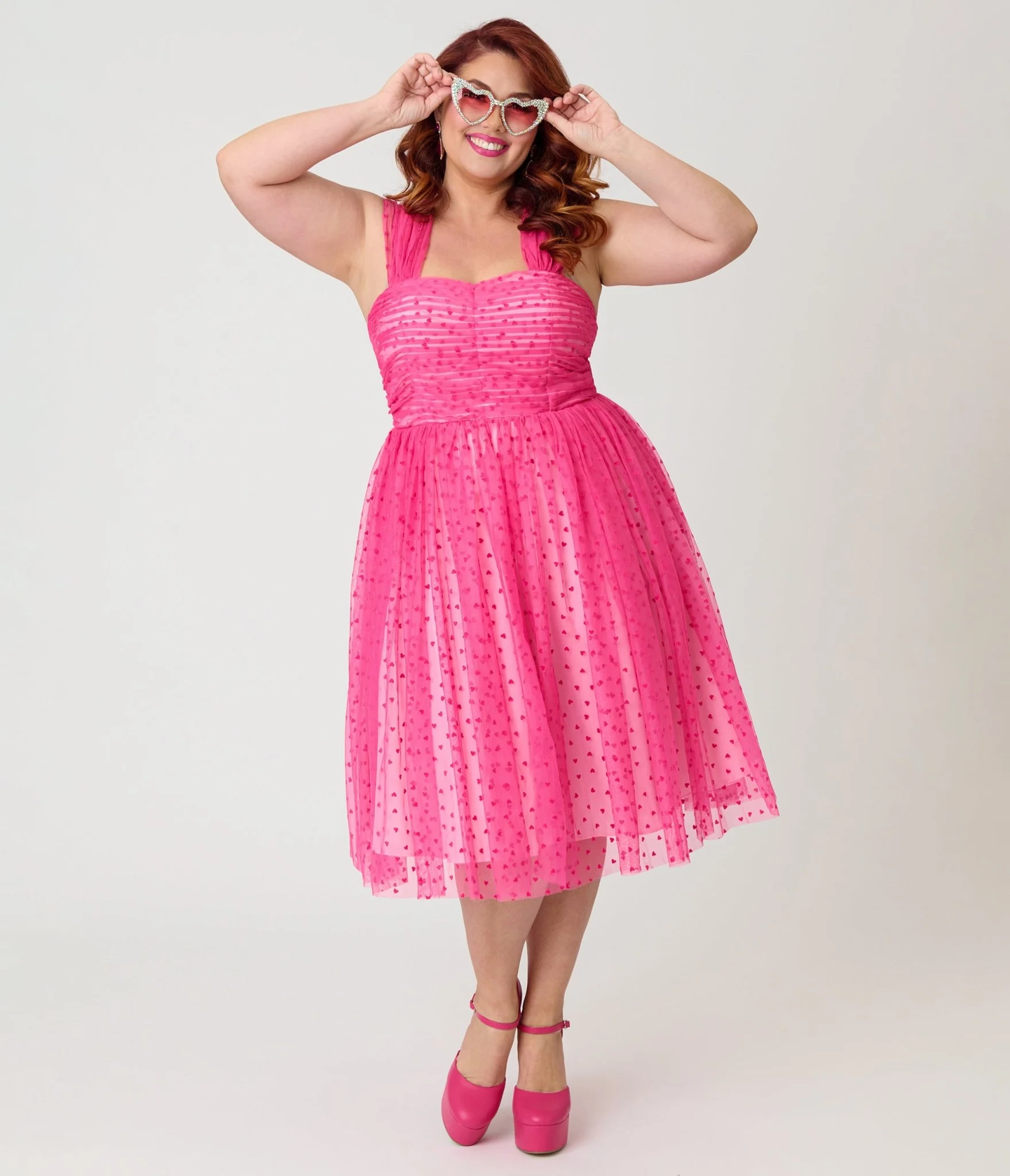 Unique Vintage Plus Size Hot Pink Garden State Swing Dress