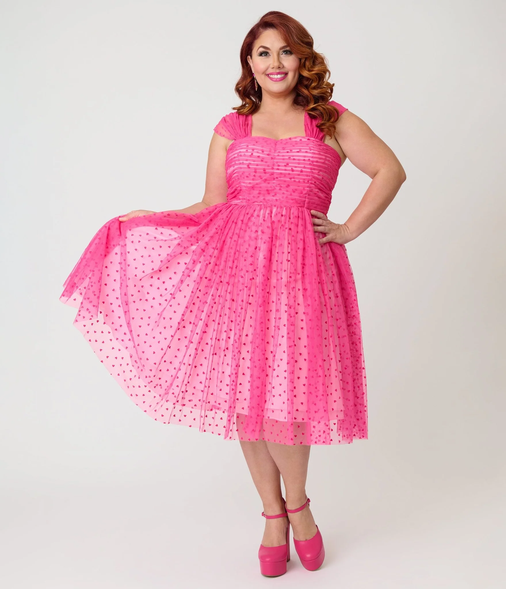 Unique Vintage Plus Size Hot Pink Garden State Swing Dress - Image 4