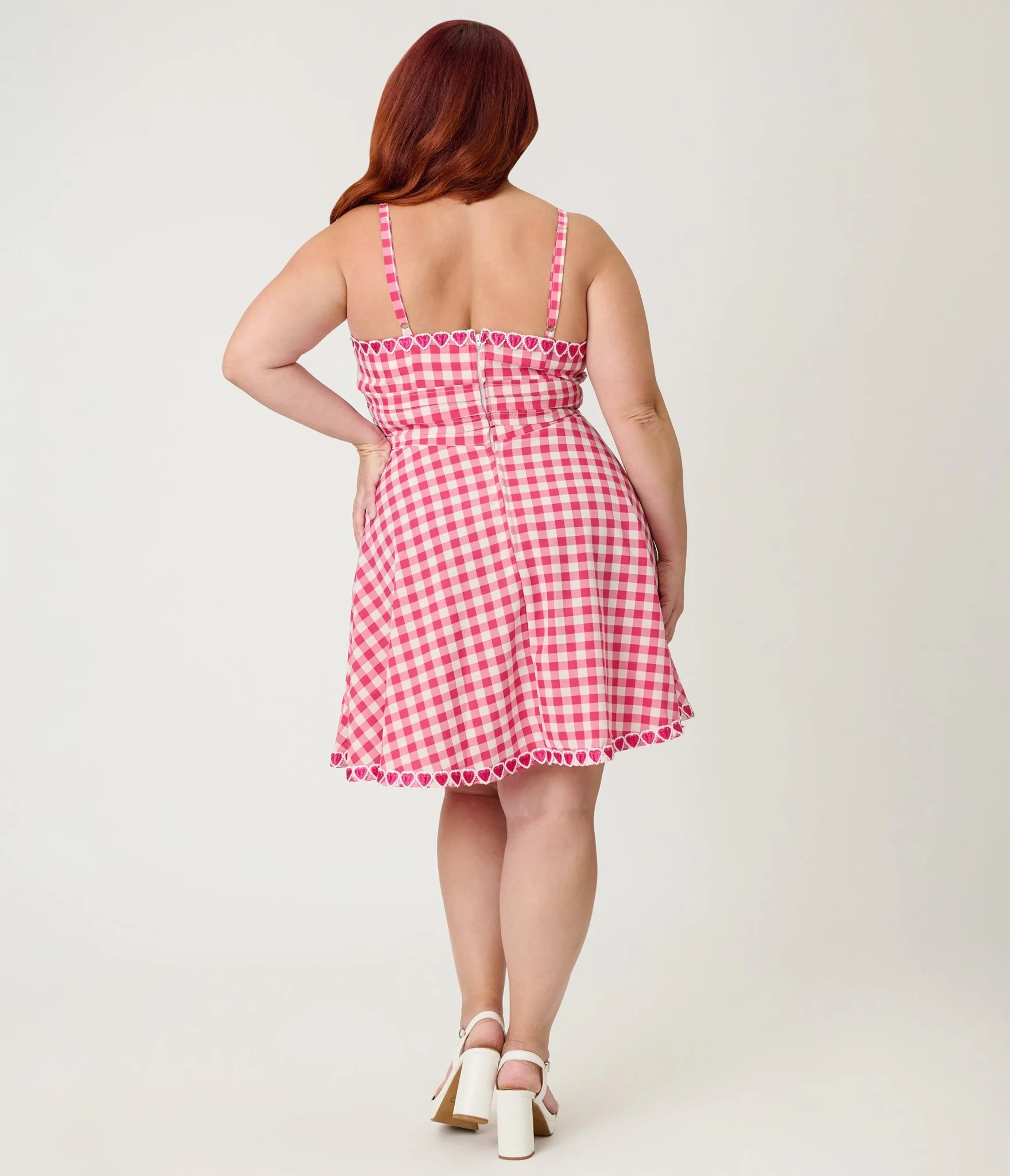 Unique Vintage Plus Size Hot Pink Gingham Follow Your Heart Flare Dress - Image 2