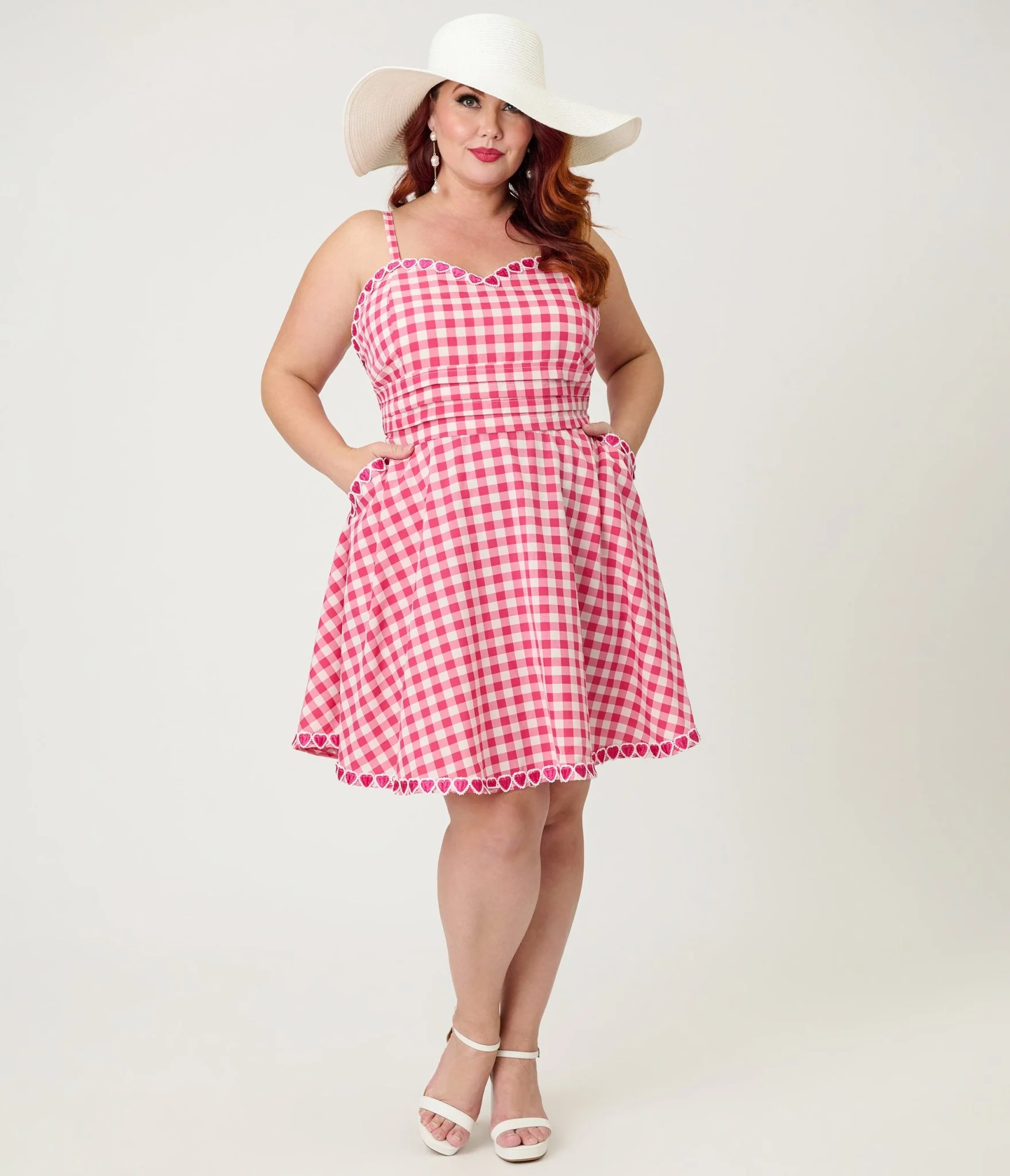 Unique Vintage Plus Size Hot Pink Gingham Follow Your Heart Flare Dress - Image 4