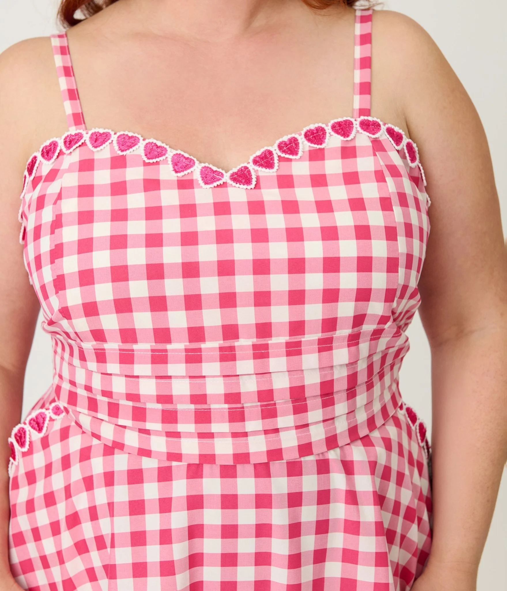 Unique Vintage Plus Size Hot Pink Gingham Follow Your Heart Flare Dress - Image 5