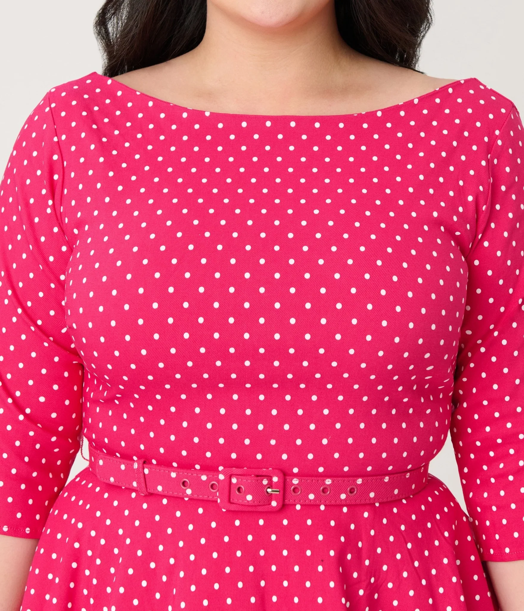 Unique Vintage Plus Size Hot Pink Pin Dot Devon Swing Dress - Image 5