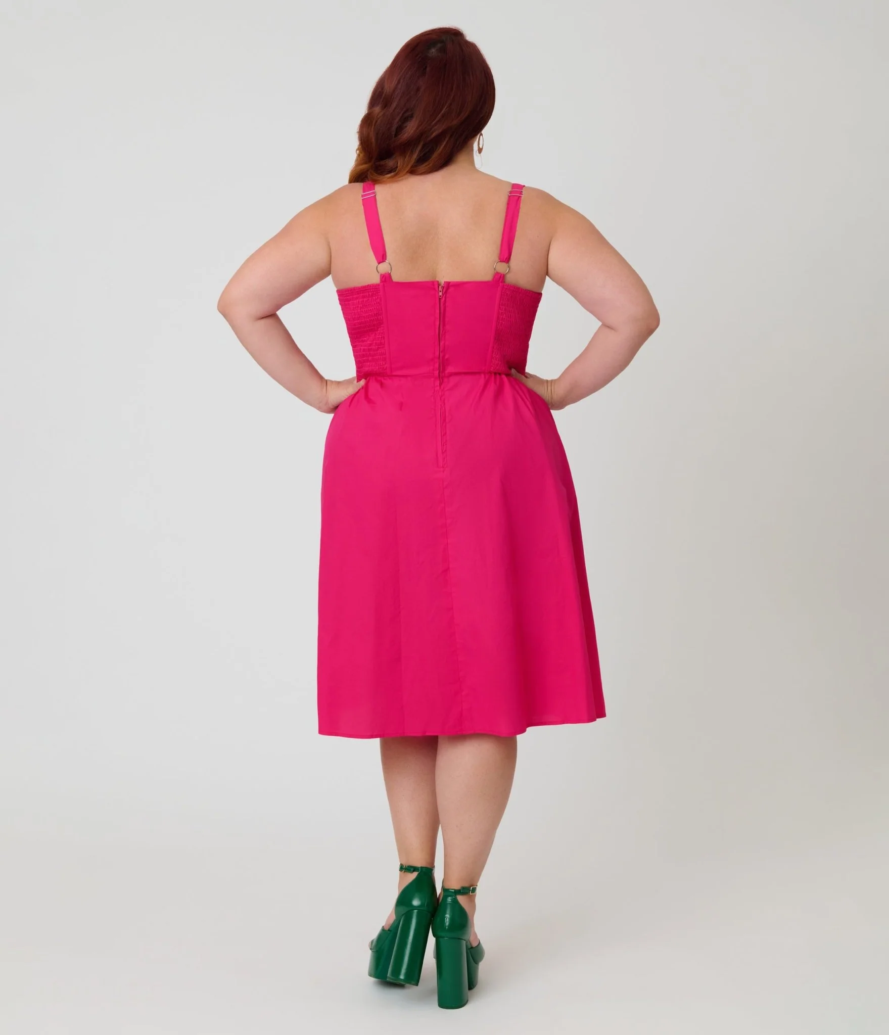 Unique Vintage Plus Size Hot Pink & Rainbow Pockets Sweetheart Swing Dress - Image 2