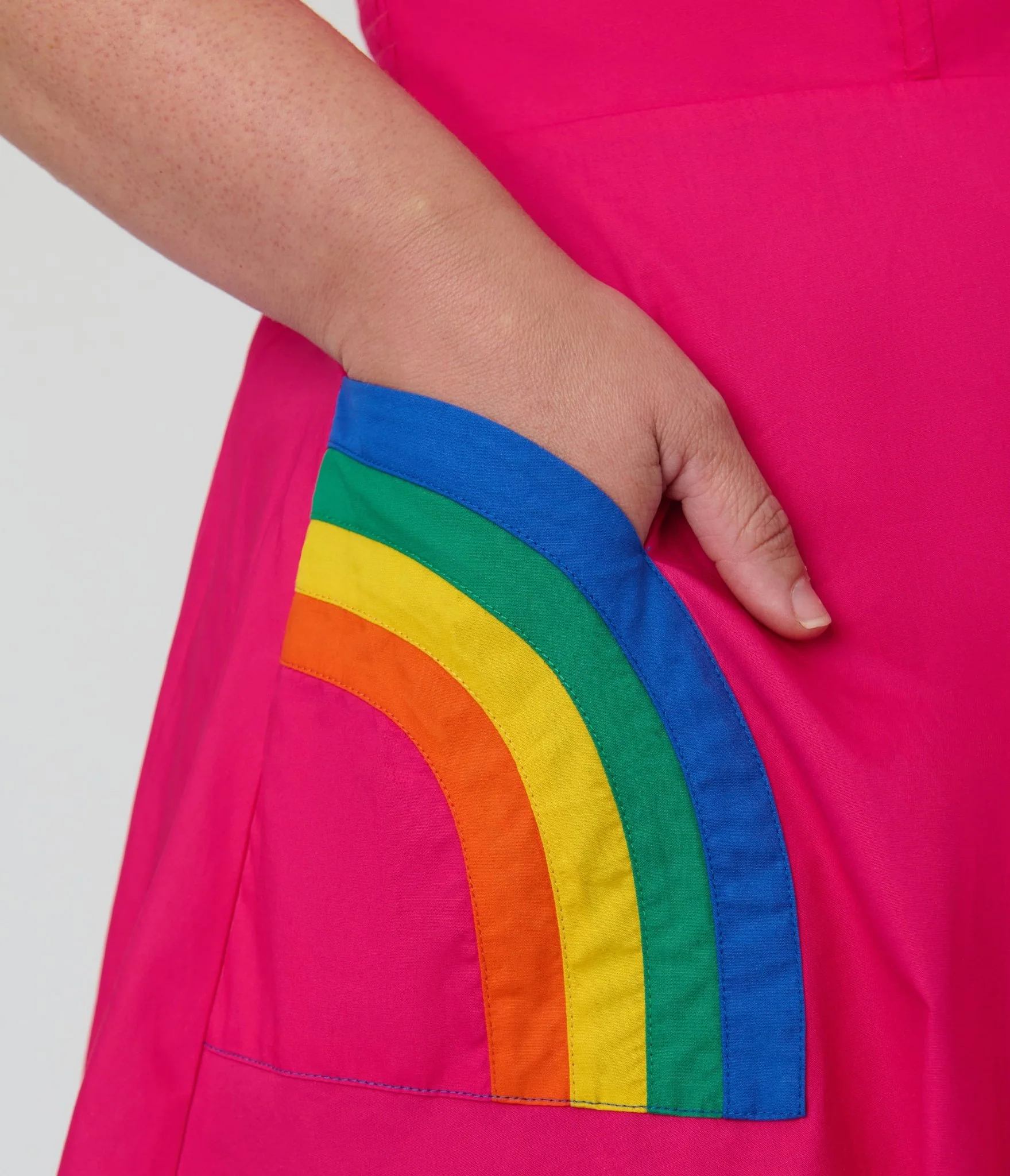 Unique Vintage Plus Size Hot Pink & Rainbow Pockets Sweetheart Swing Dress - Image 5