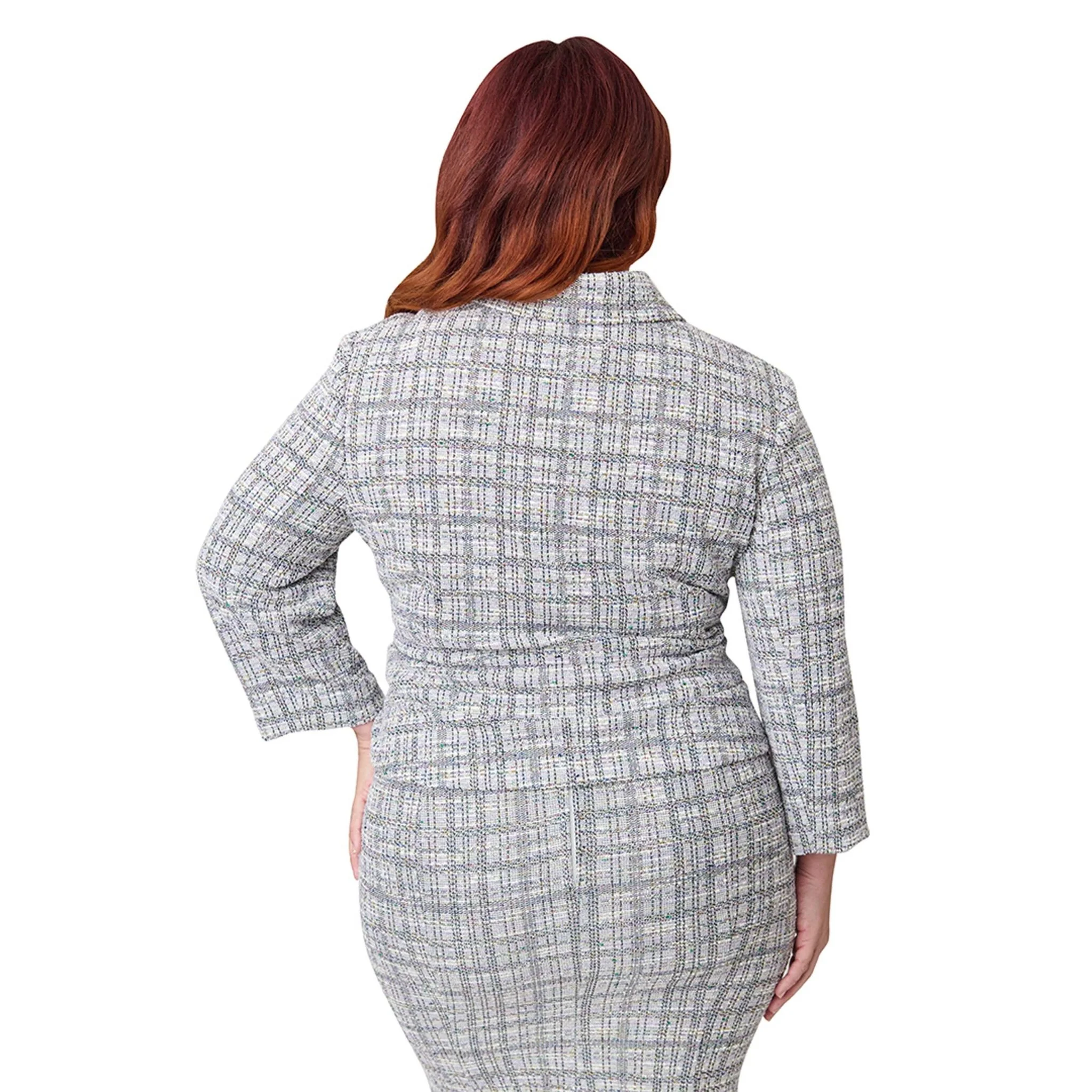 Unique Vintage Plus Size Lavender Plaid Boucle Peplum Jacket - Image 2