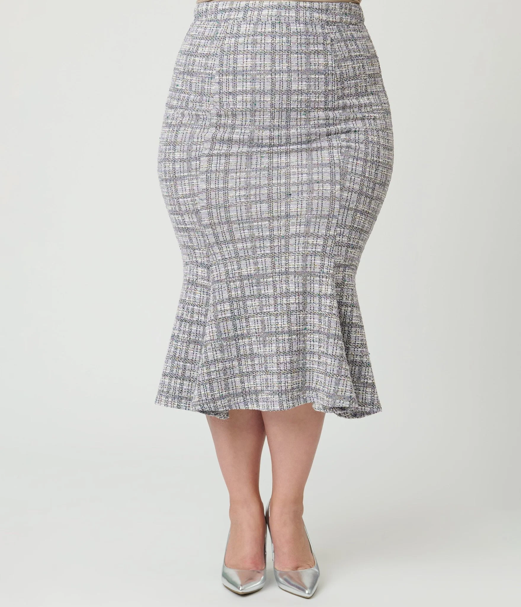 Unique Vintage Plus Size Lavender Plaid Boucle Trumpet Skirt - Image 2
