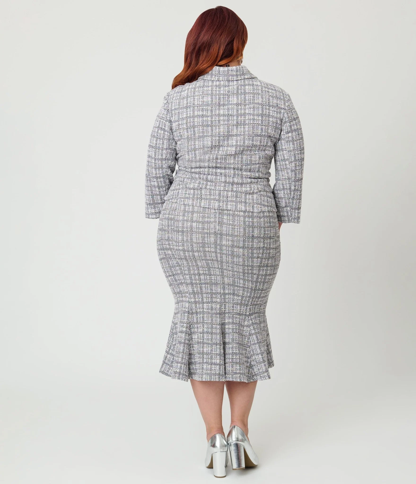 Unique Vintage Plus Size Lavender Plaid Boucle Trumpet Skirt - Image 3