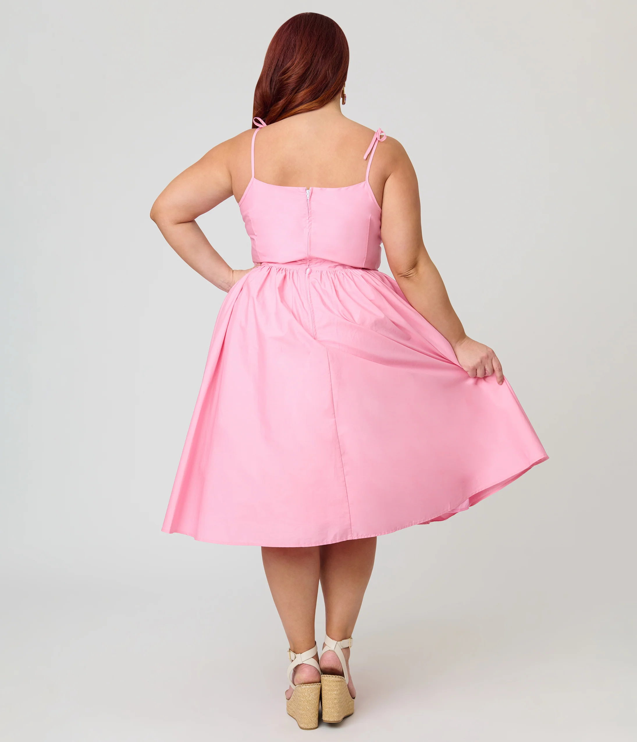 Unique Vintage Plus Size Light Pink Sleeveless Cotton Swing Dress - Image 2