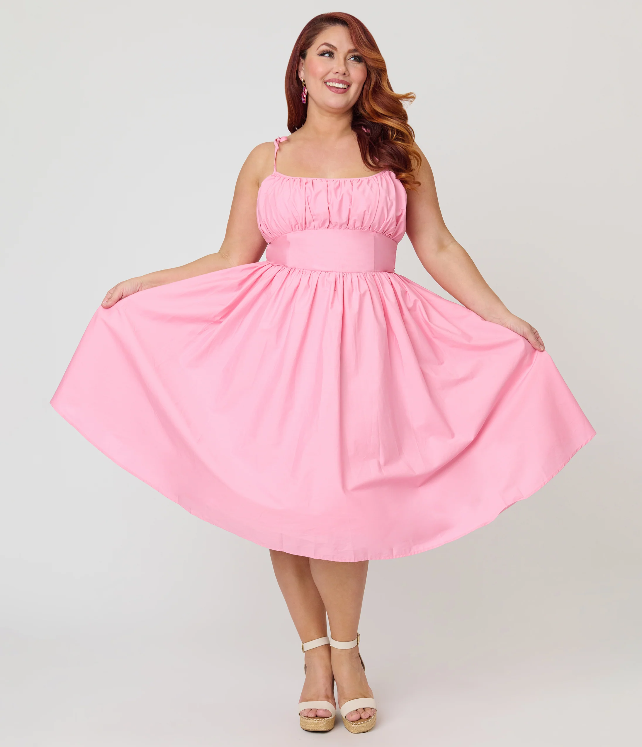 Unique Vintage Plus Size Light Pink Sleeveless Cotton Swing Dress - Image 3