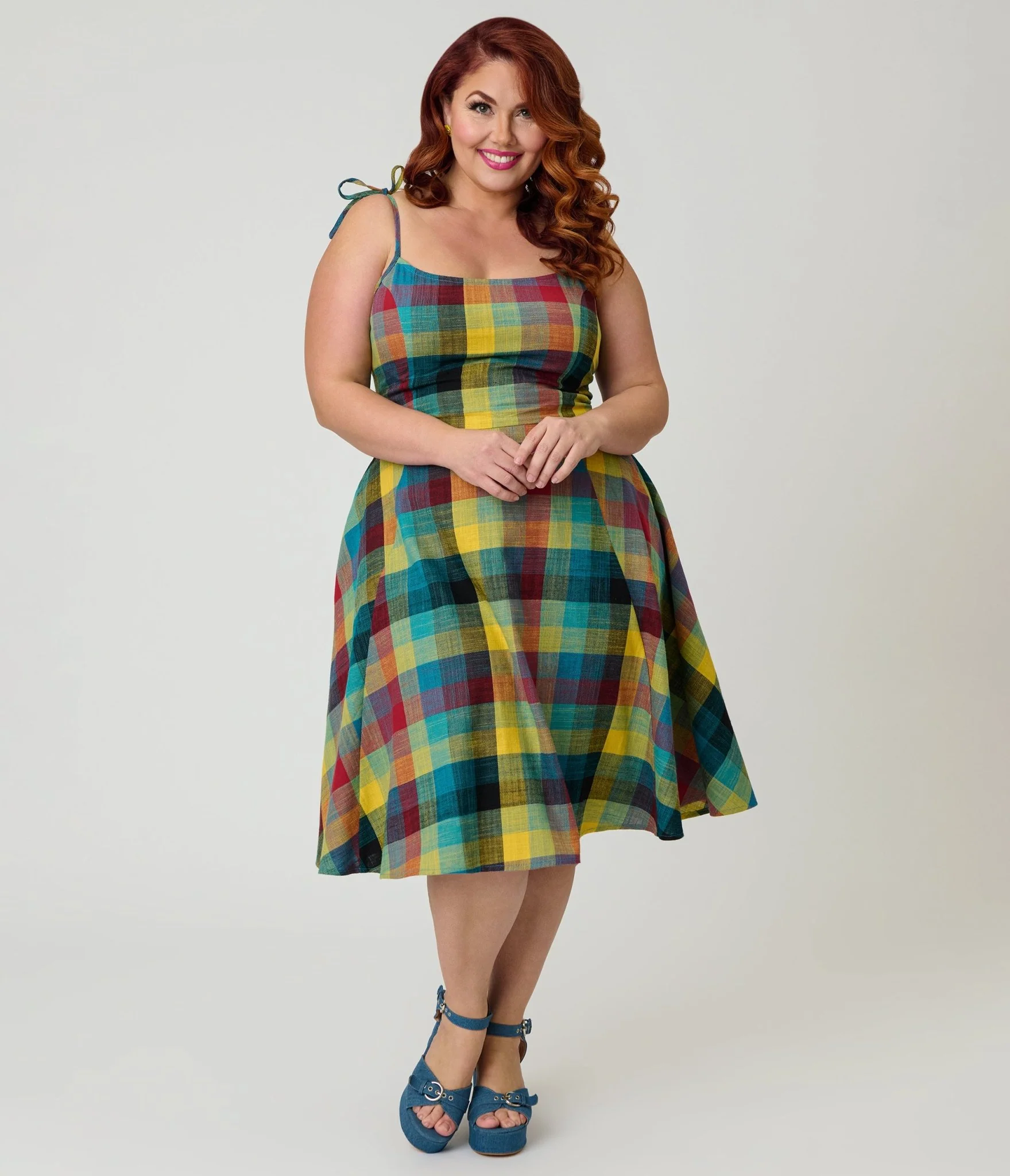 Unique Vintage Plus Size Multi Plaid Cotton Bobbie Swing Dress - Image 4