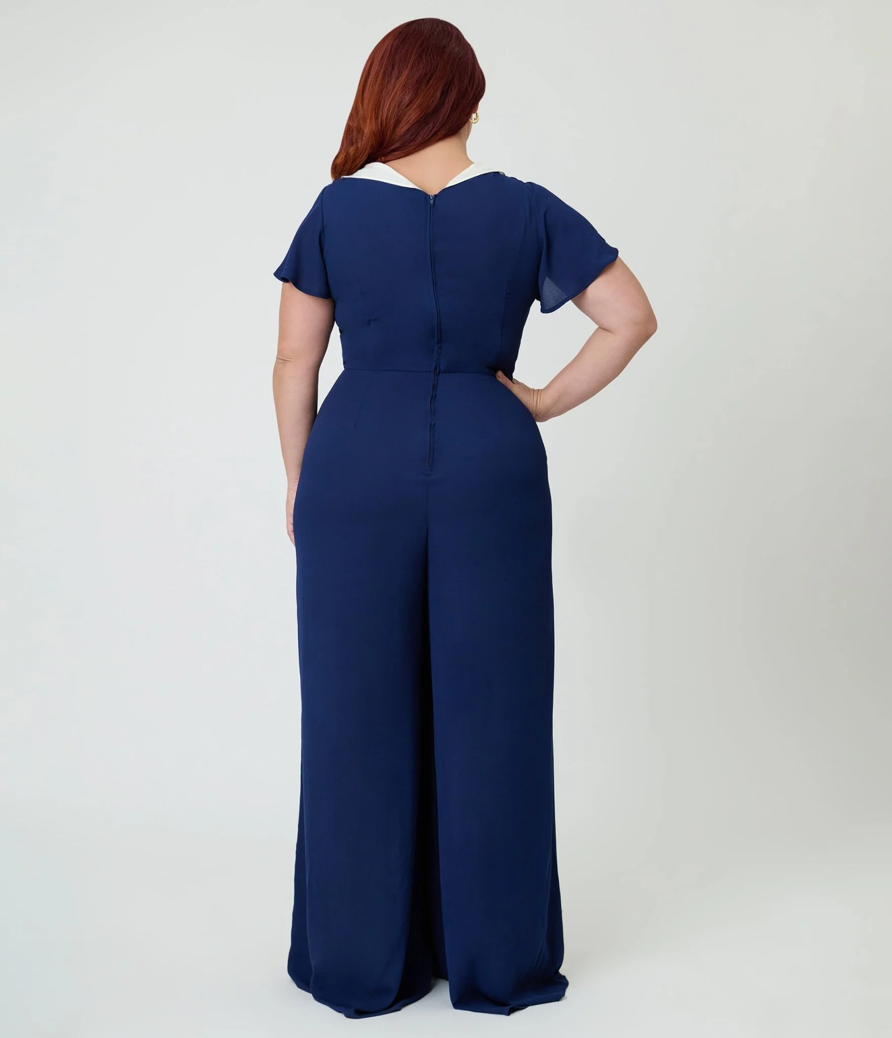 Unique Vintage Plus Size Navy Blue Wide Leg Jumpsuit - Image 2
