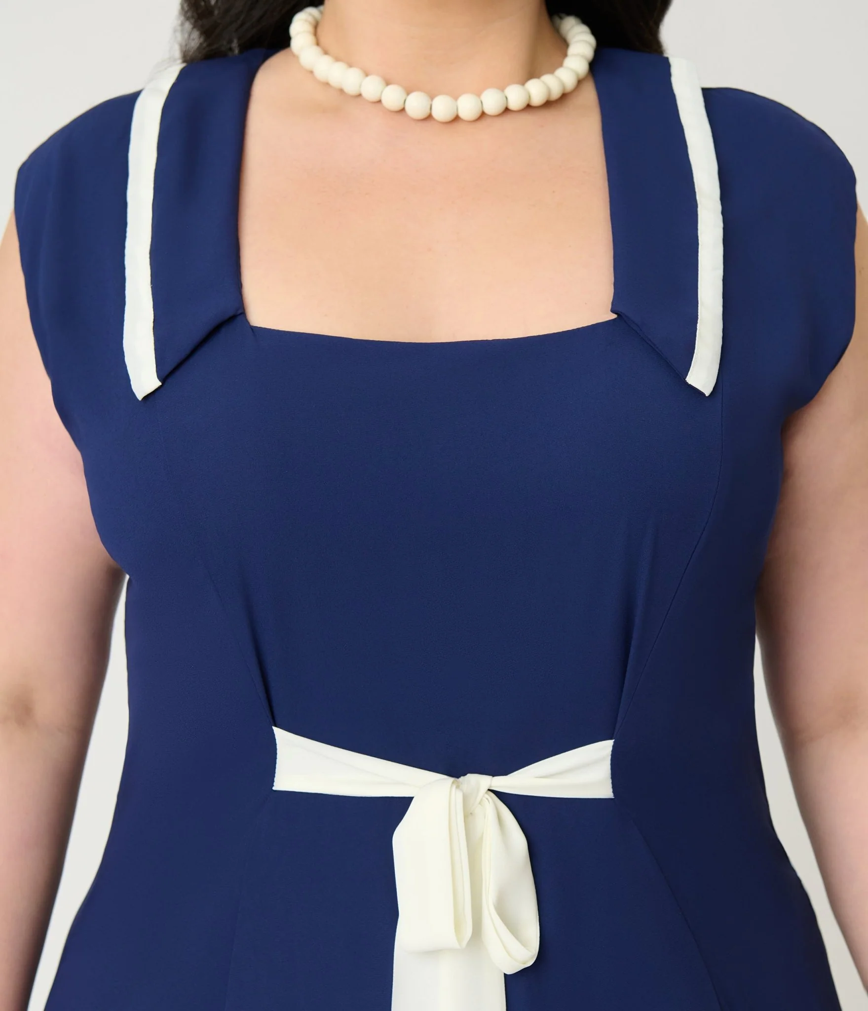 Unique Vintage Plus Size Navy Pleated Flapper Day Dress - Image 5