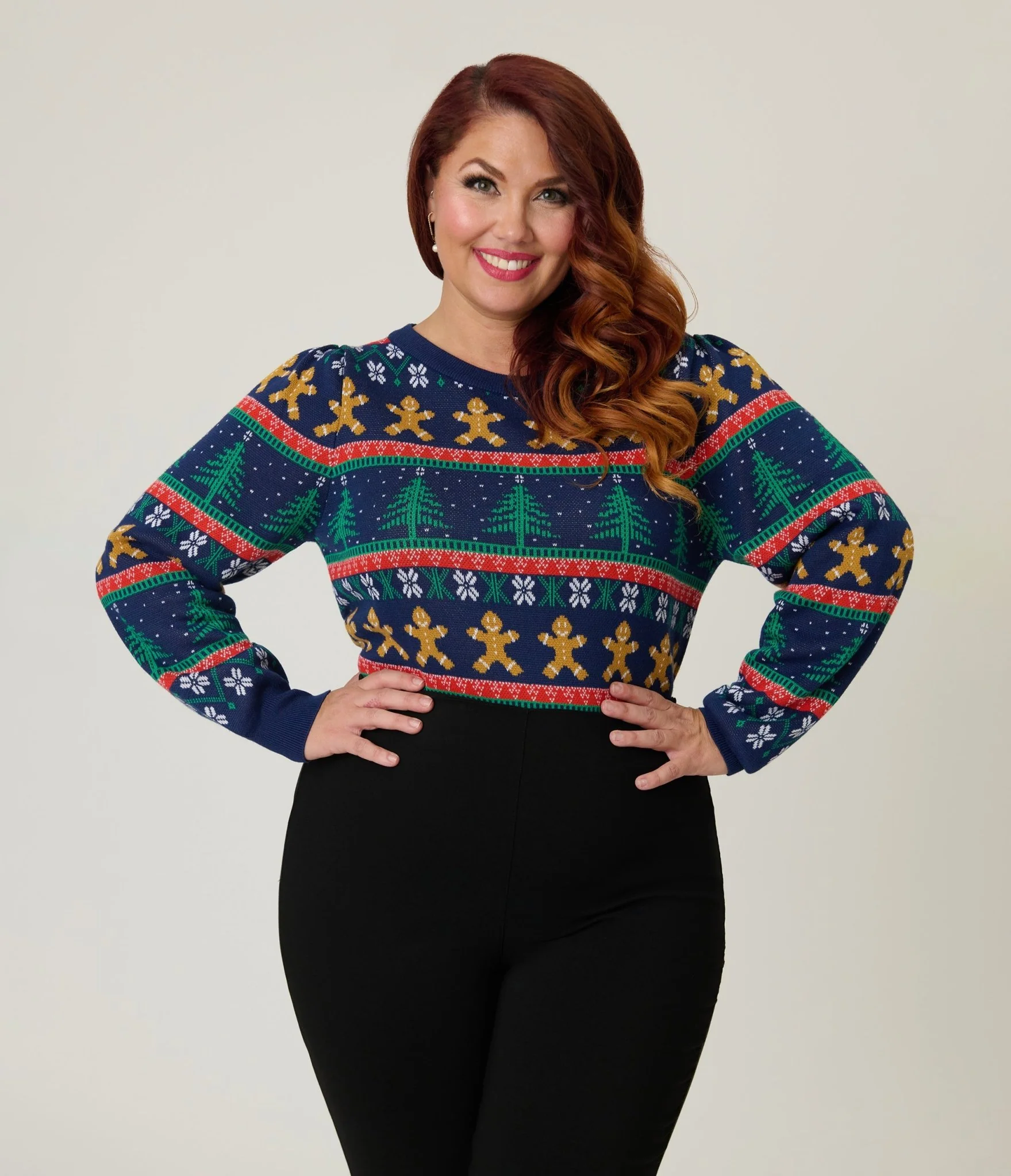 Unique Vintage Plus Size Navy & Gingerbread Men Fair Isle Sweater