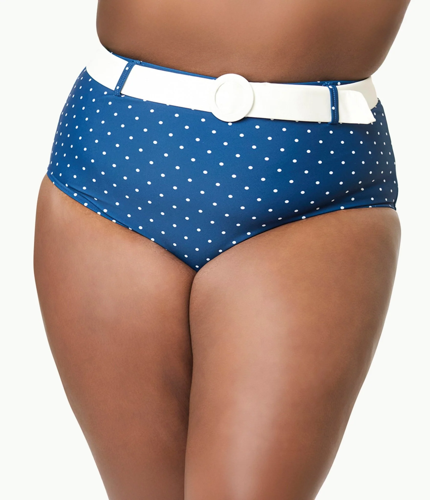 Unique Vintage Plus Size Navy & White Pin Dot Halter Swim Top - Image 2