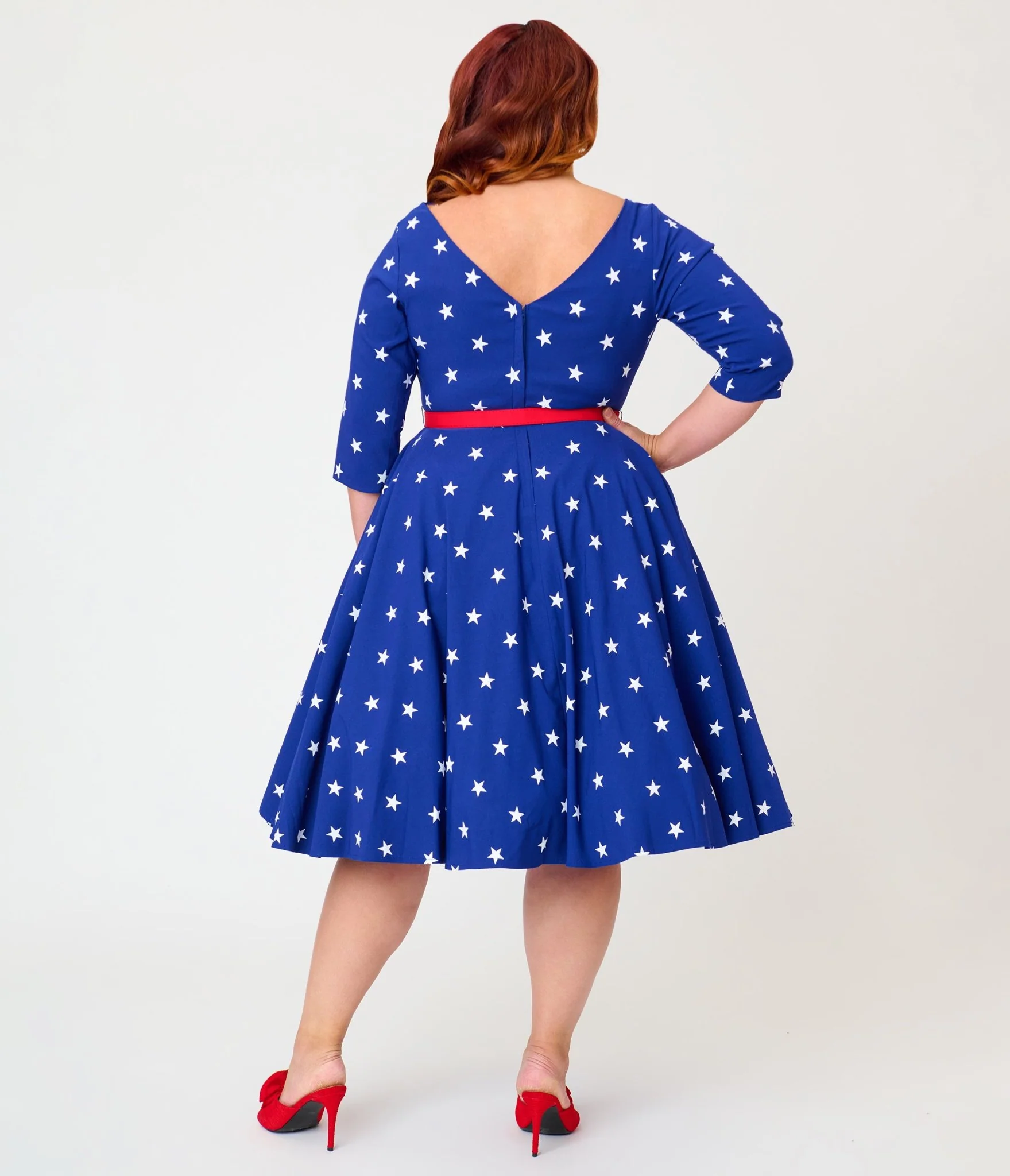 Unique Vintage Plus Size Navy & White Star Devon Swing Dress - Image 2