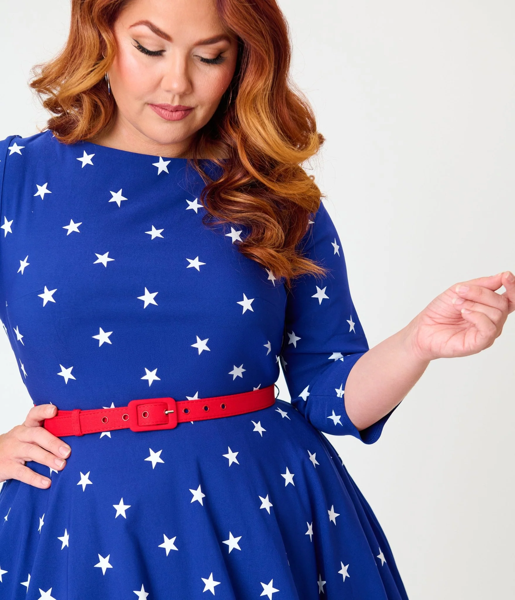 Unique Vintage Plus Size Navy & White Star Devon Swing Dress - Image 3