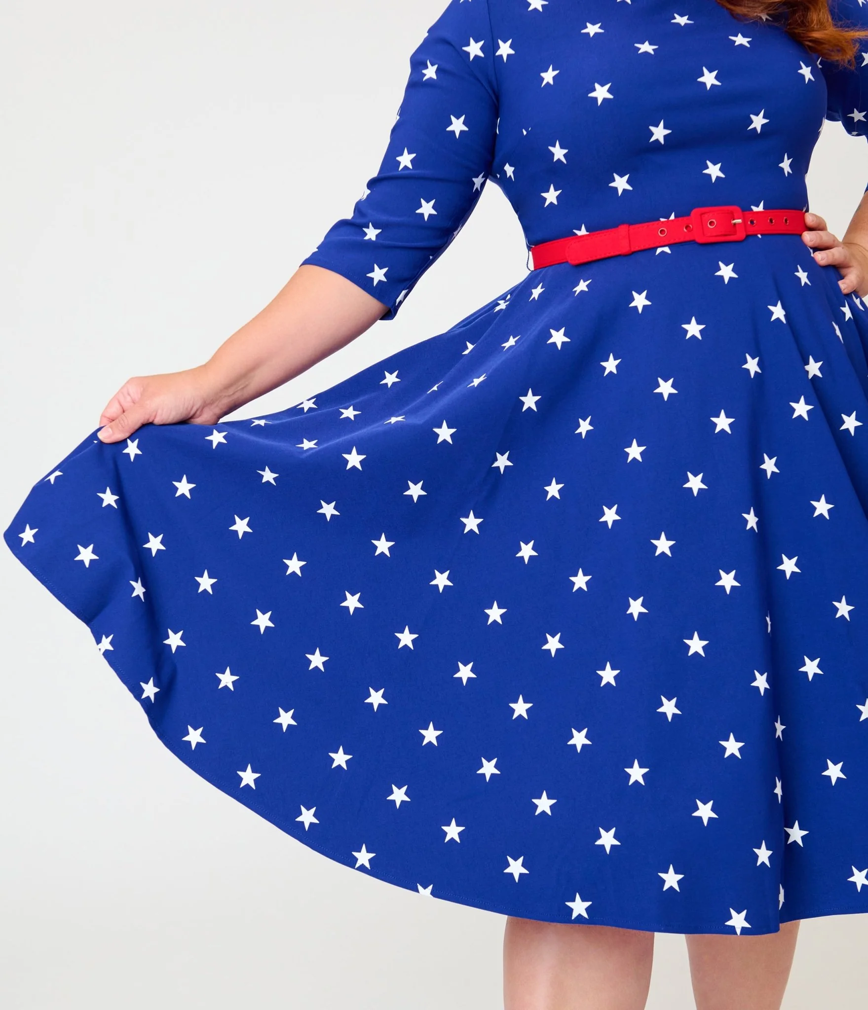 Unique Vintage Plus Size Navy & White Star Devon Swing Dress - Image 4