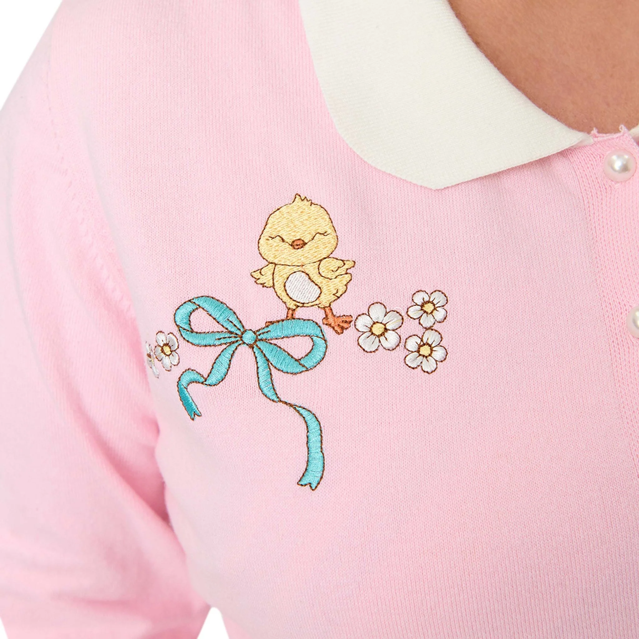 Unique Vintage Plus Size Pink Chick Embroidered Cardigan - Image 3