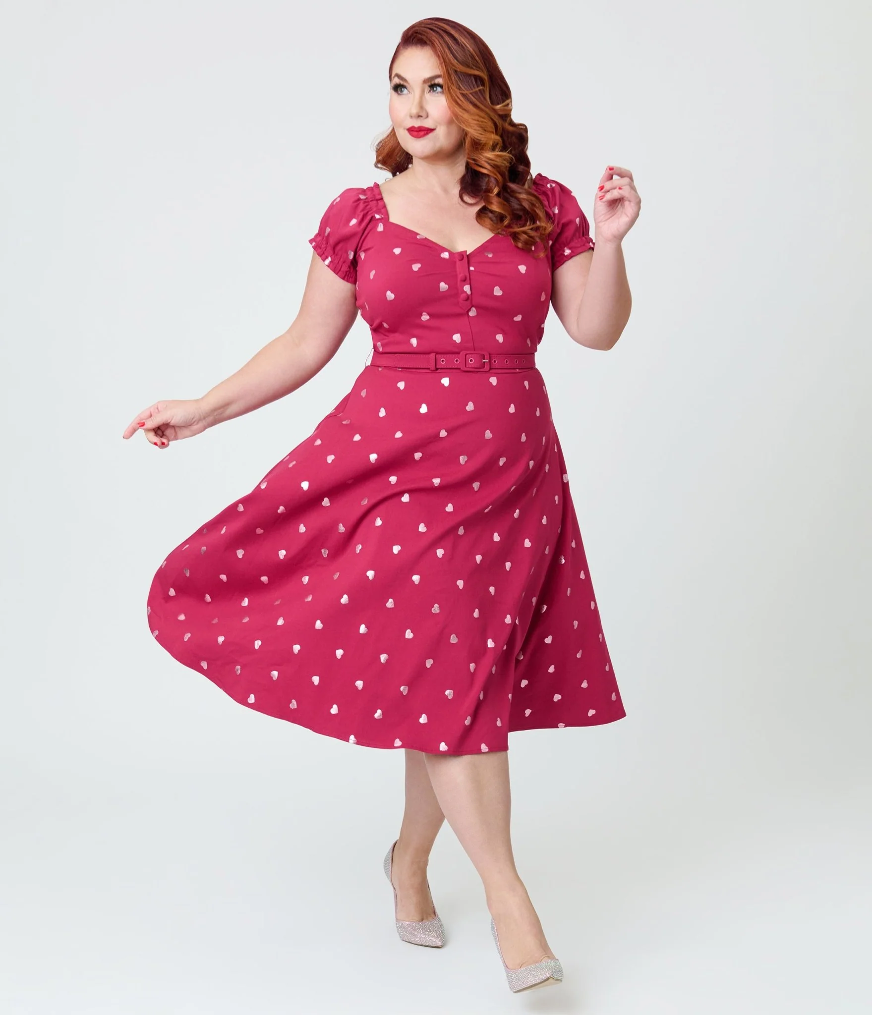 Unique Vintage Plus Size Pink Heart Ohara Swing Dress - Image 3