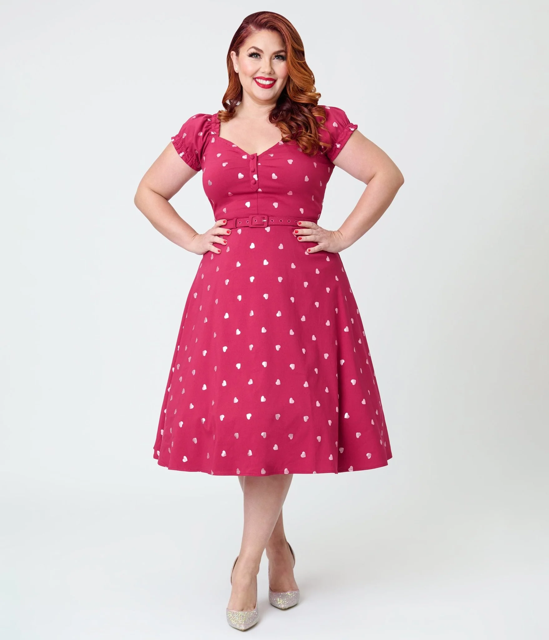 Unique Vintage Plus Size Pink Heart Ohara Swing Dress - Image 4