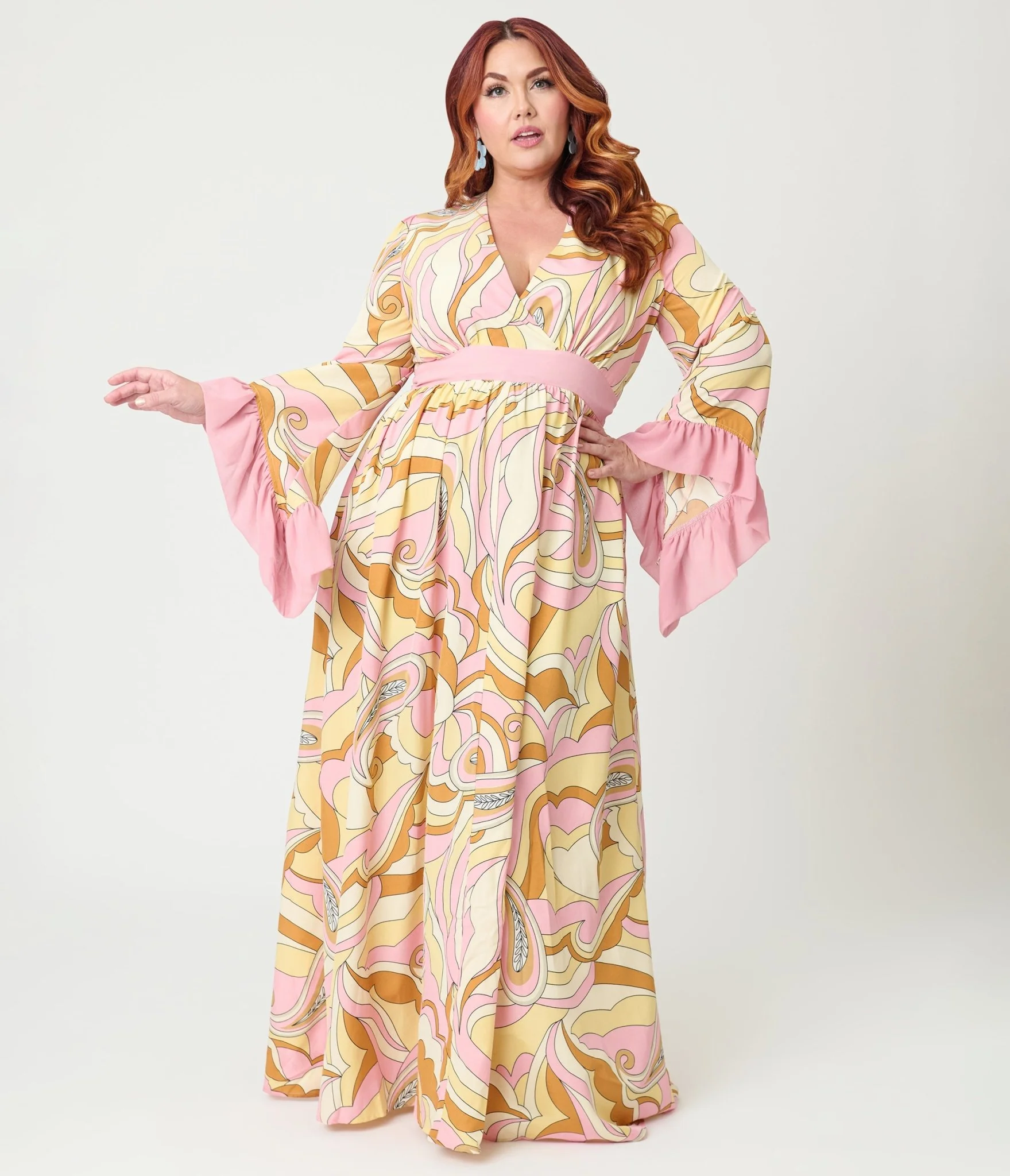 Unique Vintage Plus Size Pink Paisley Maxi Dress - Image 3