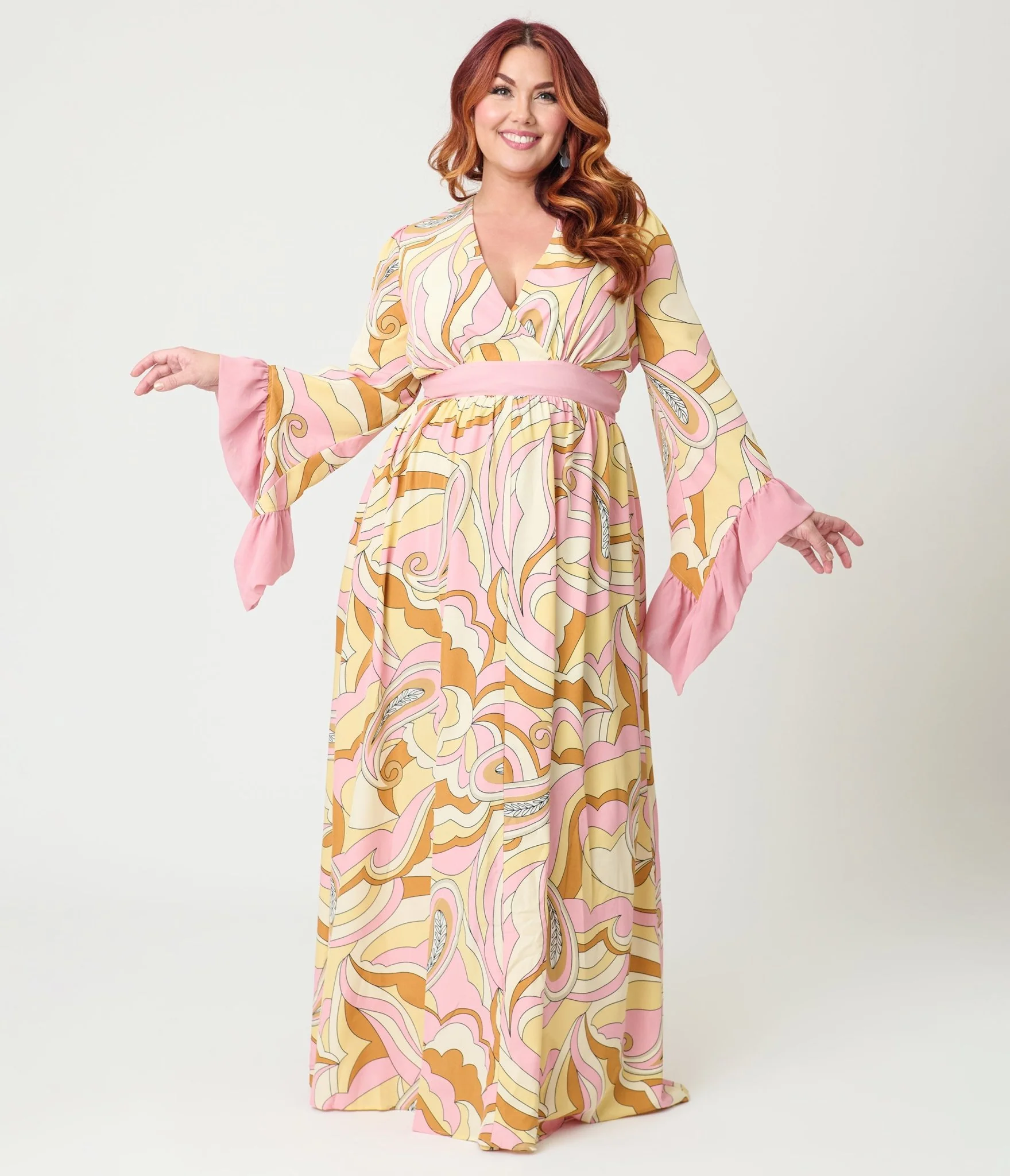 Unique Vintage Plus Size Pink Paisley Maxi Dress - Image 4