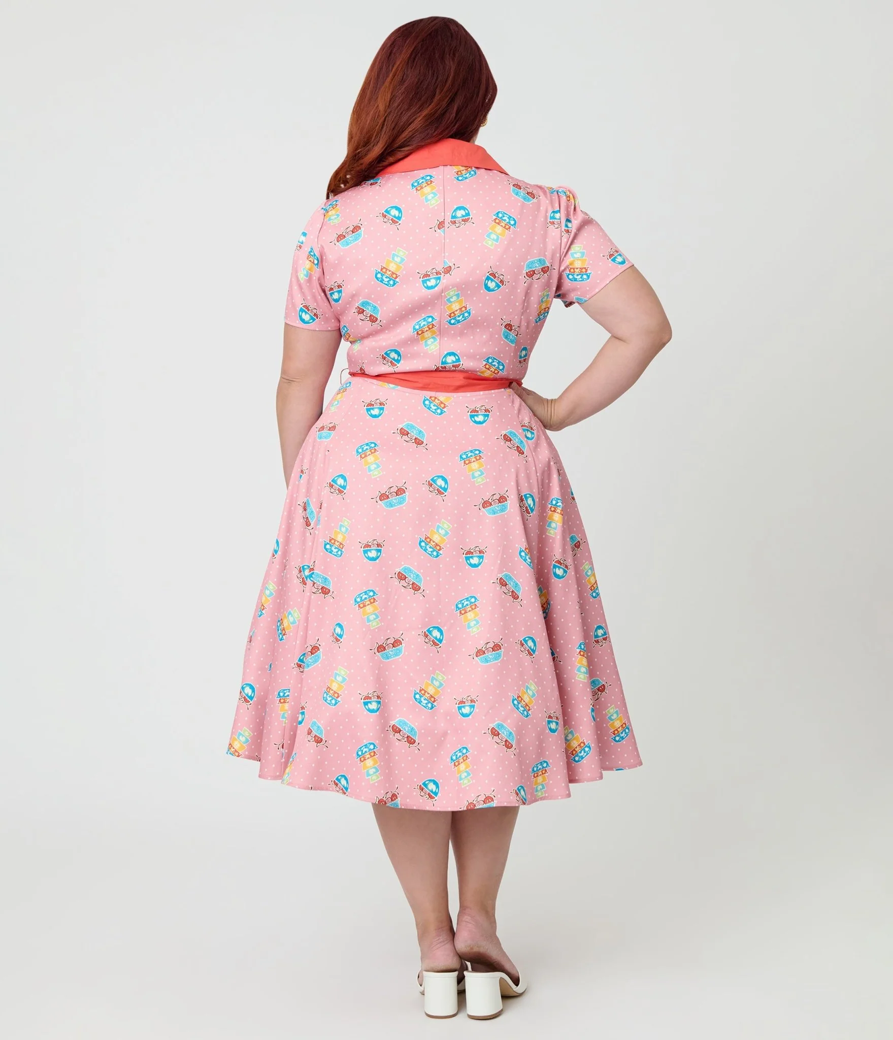 Unique Vintage Plus Size Pink Pyrex Print Cotton Shirt Dress - Image 2