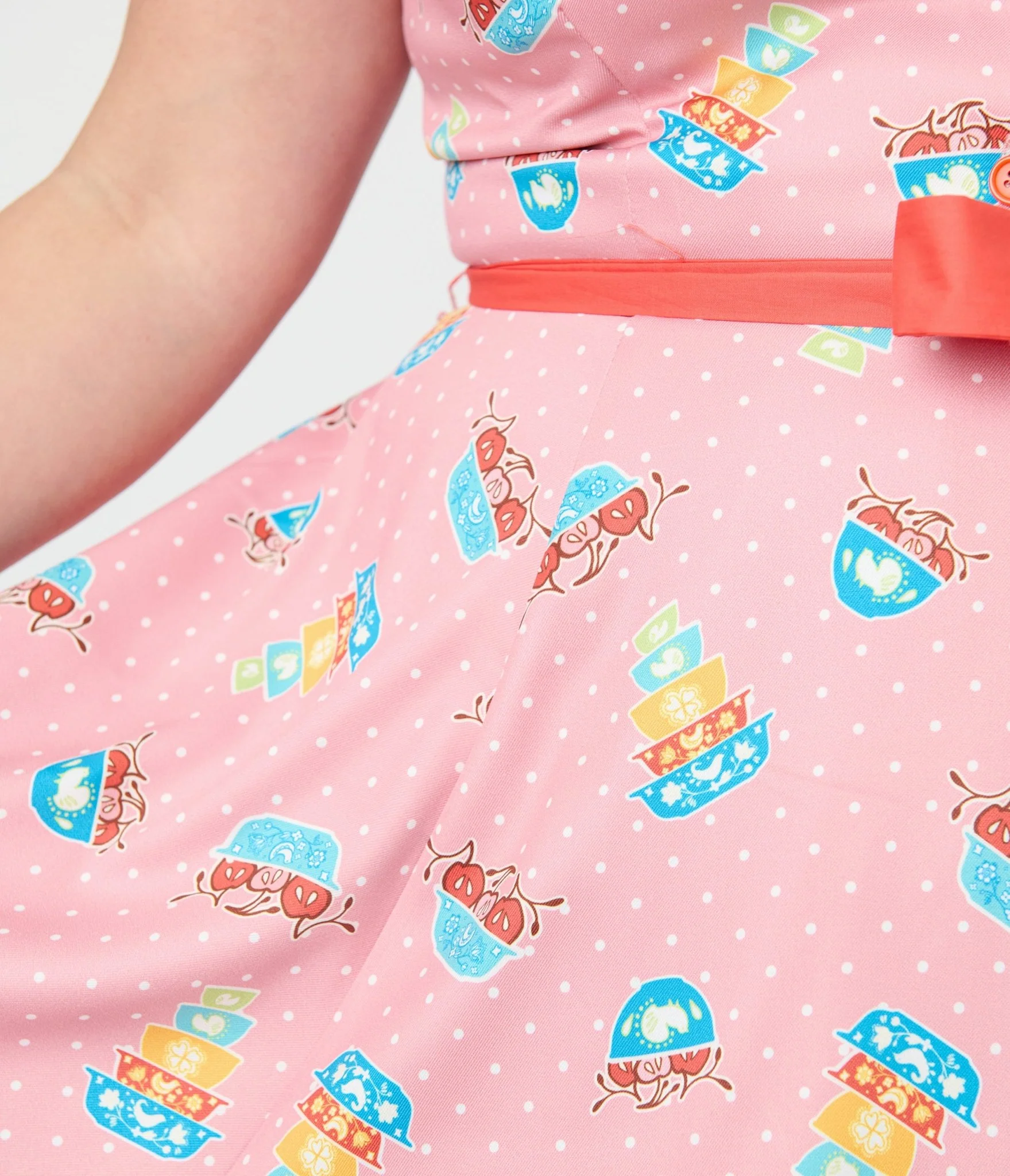 Unique Vintage Plus Size Pink Pyrex Print Cotton Shirt Dress - Image 4