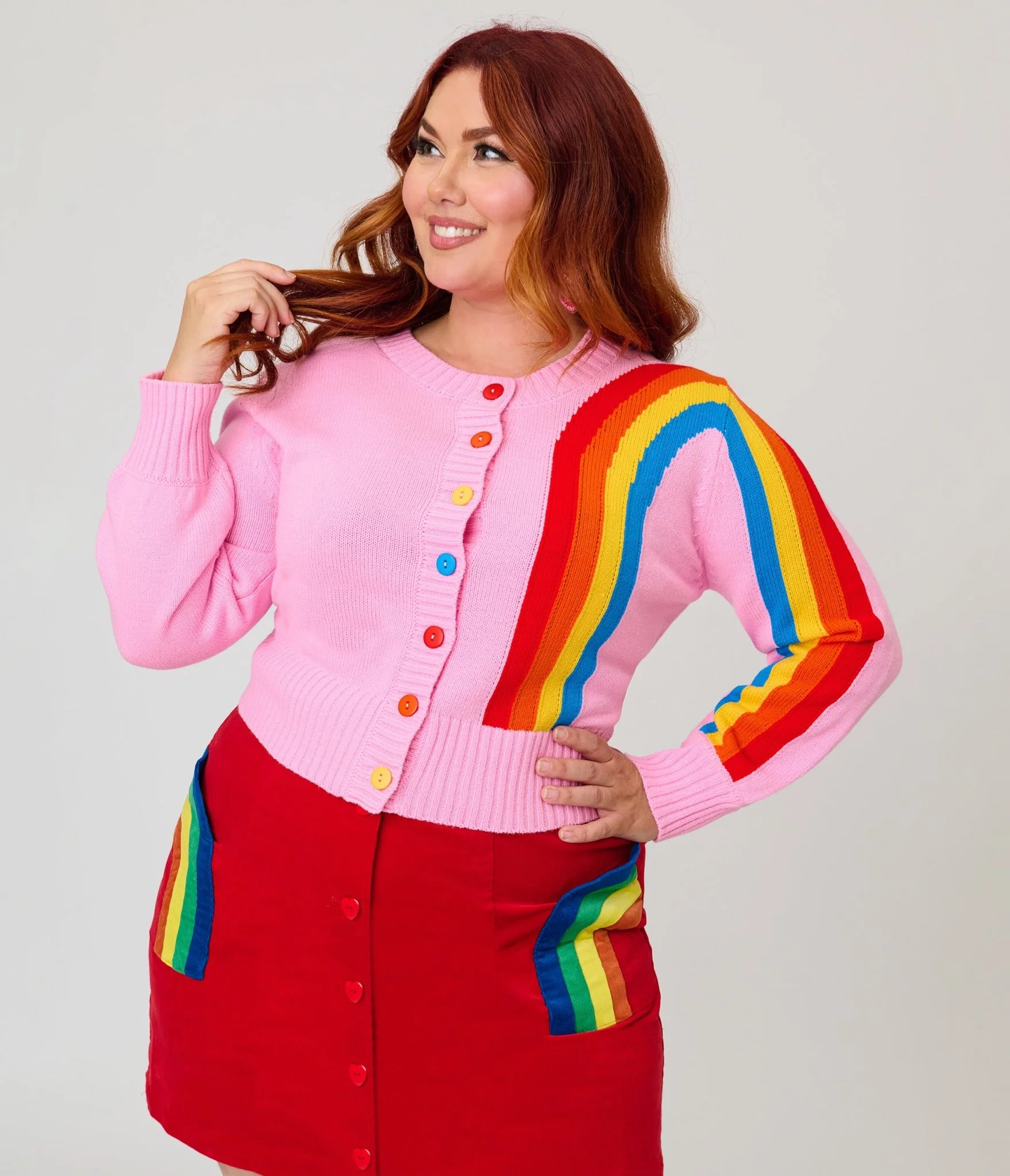 Unique Vintage Plus Size Pink Rainbow Cropped Cardigan