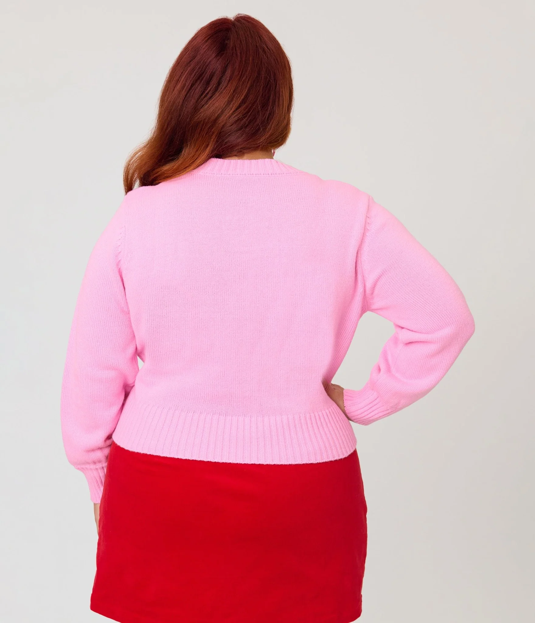 Unique Vintage Plus Size Pink Rainbow Cropped Cardigan - Image 2