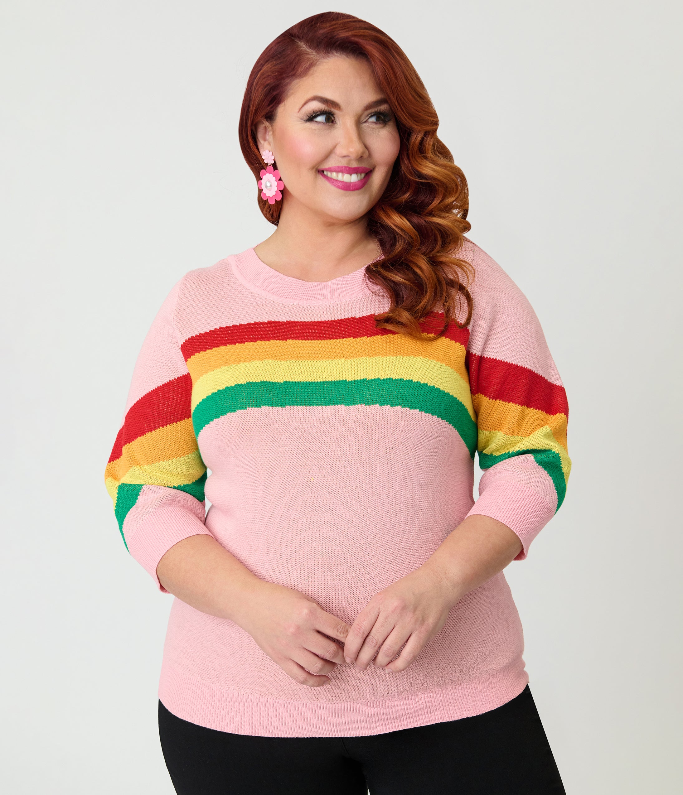 Unique Vintage Plus Size Pink Rainbow Stripe Minou Sweater - Image 3