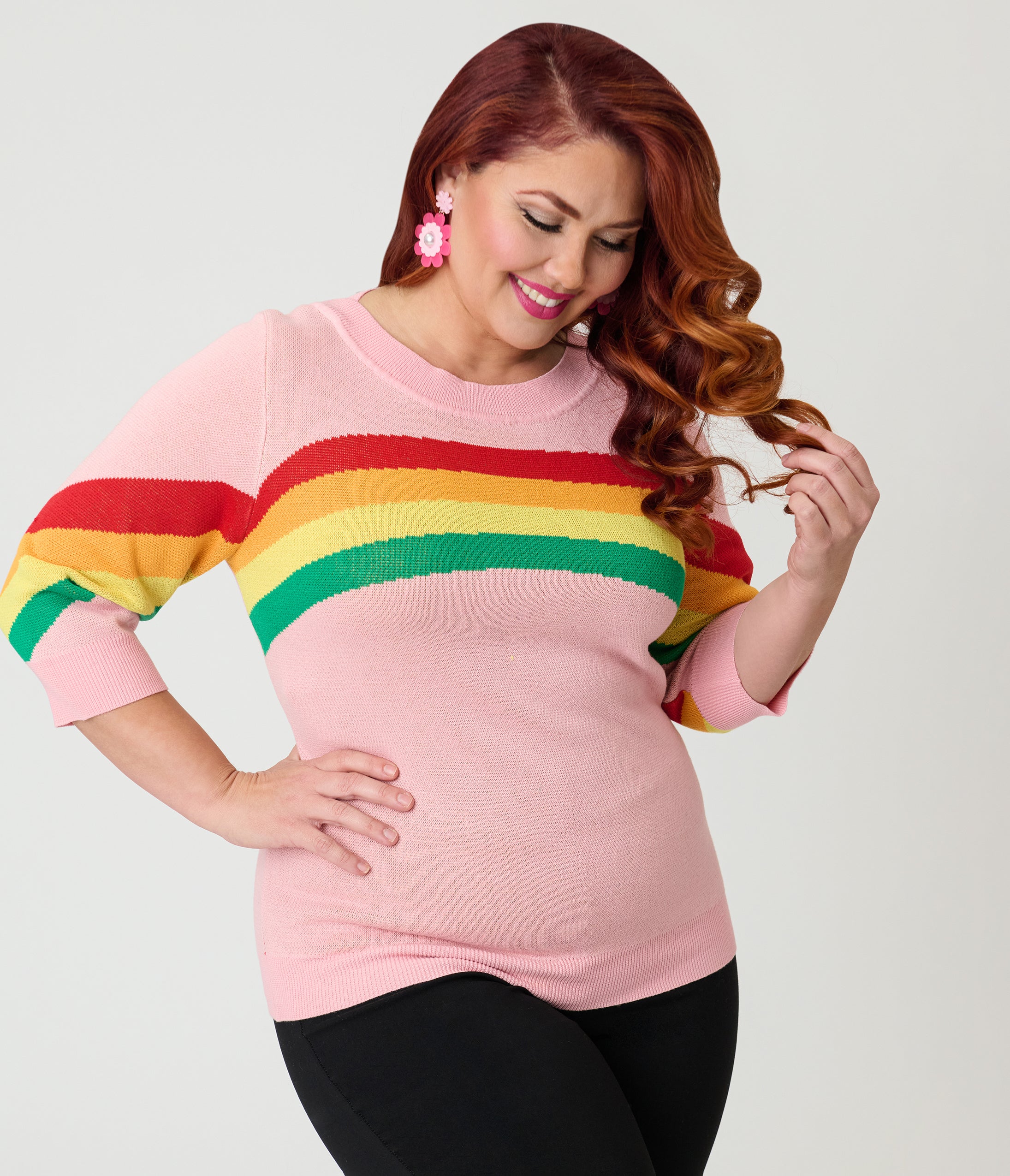 Unique Vintage Plus Size Pink Rainbow Stripe Minou Sweater - Image 4