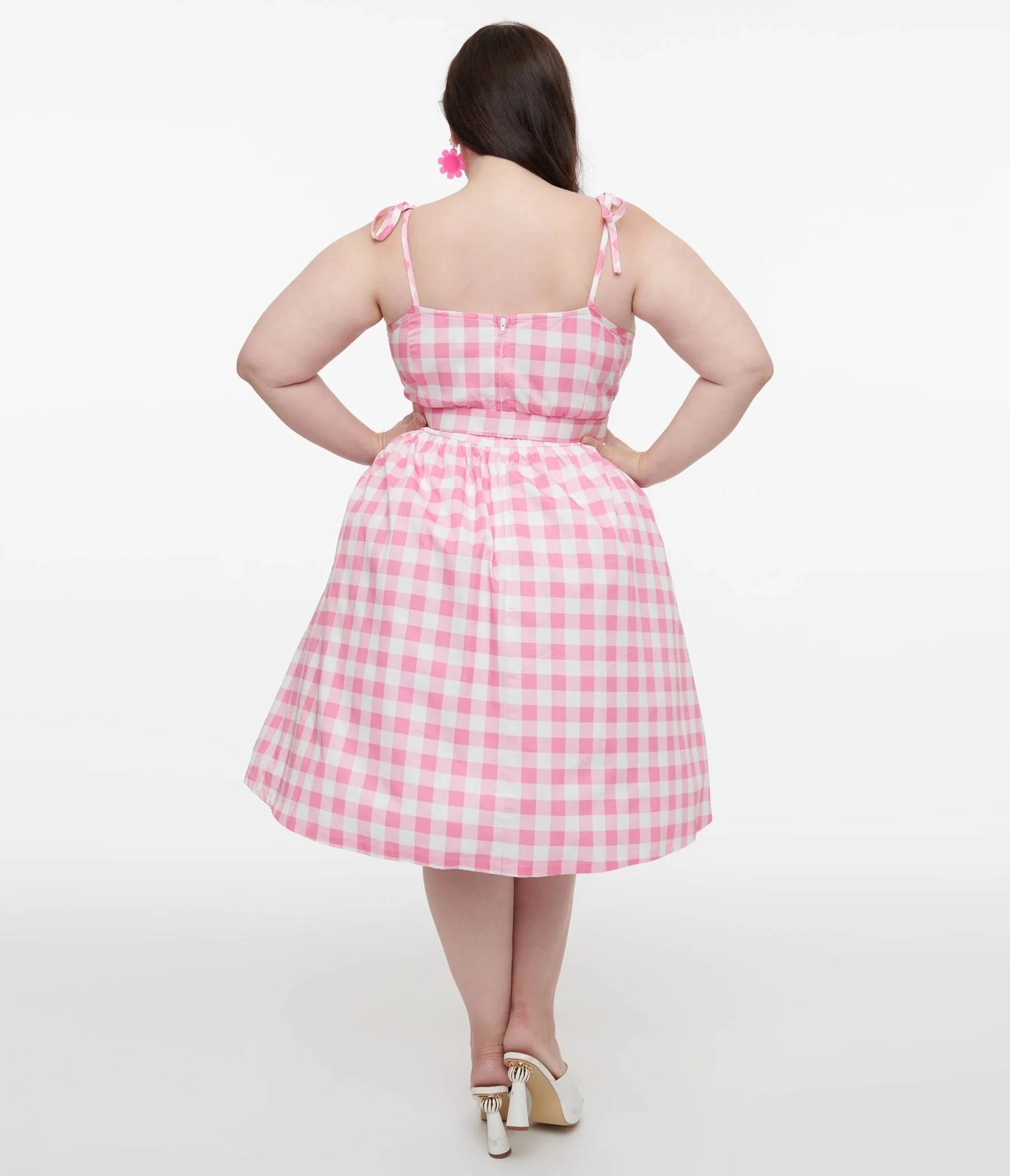 Unique Vintage Plus Size Pink & White Gingham Bobbie Swing Dress - Image 2