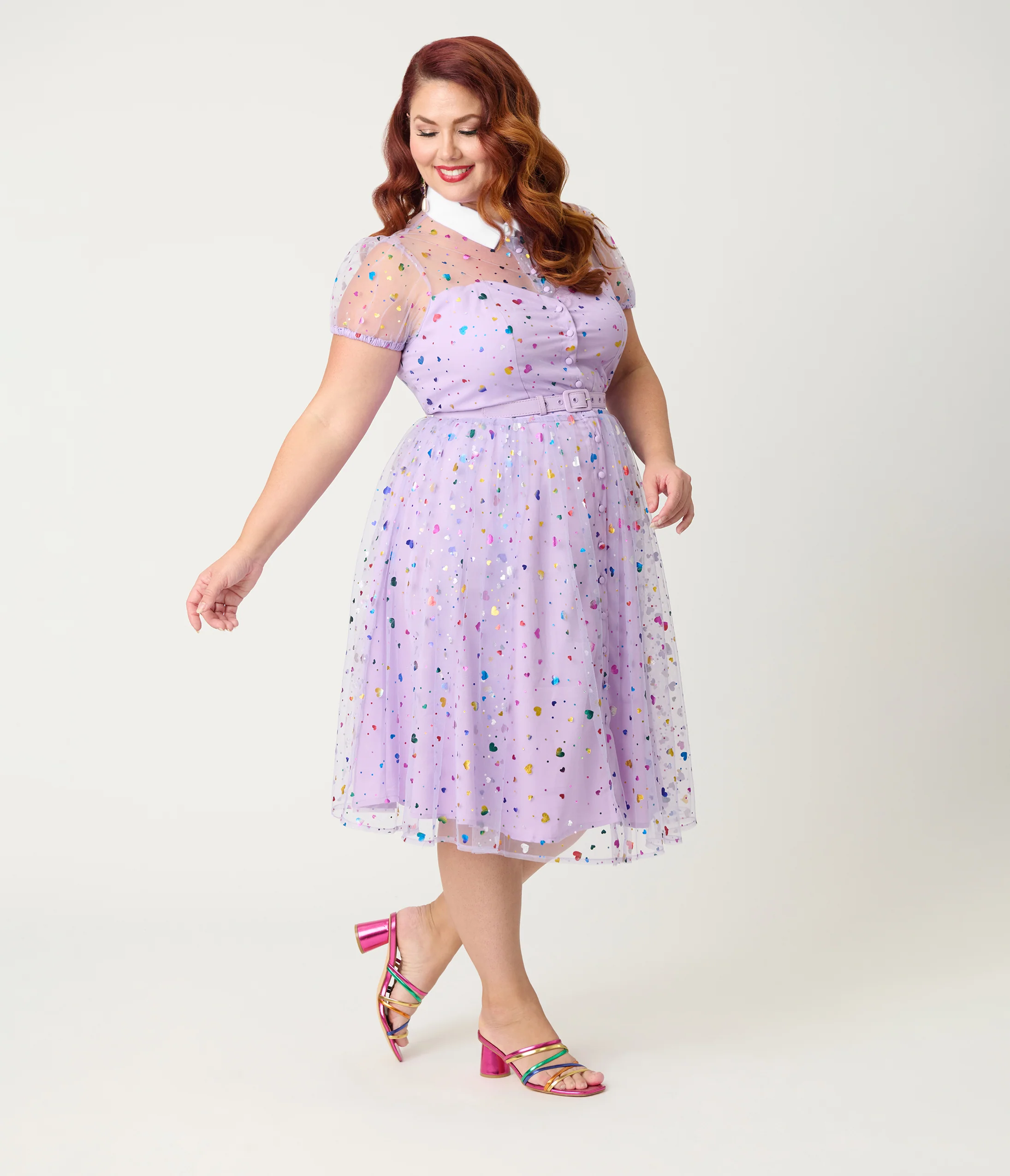 Unique Vintage Plus Size Purple Confetti Hollie Swing Dress - Image 3