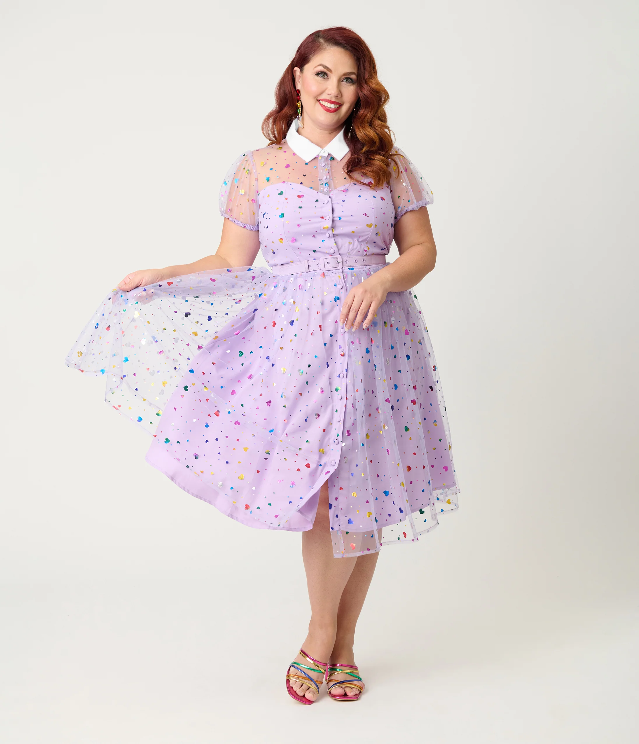 Unique Vintage Plus Size Purple Confetti Hollie Swing Dress - Image 4