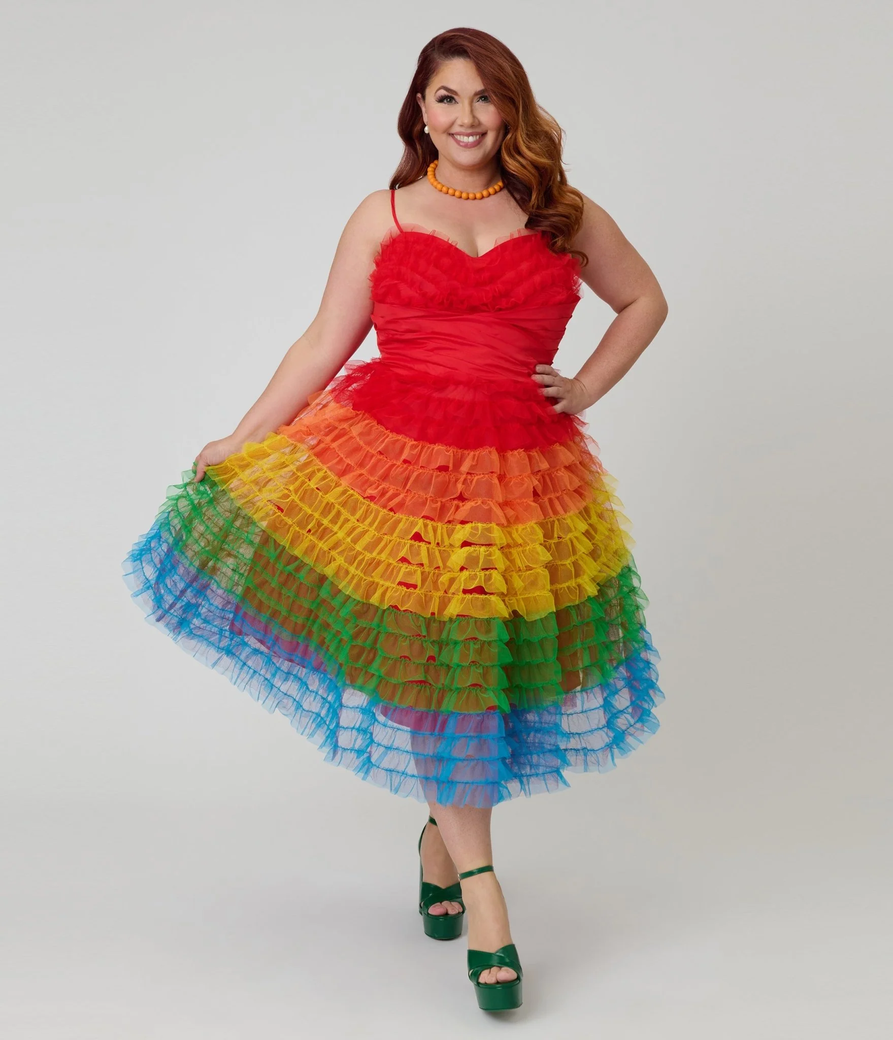 Unique Vintage Plus Size Rainbow Ombre Tulle Cupcake Swing Dress - Image 3