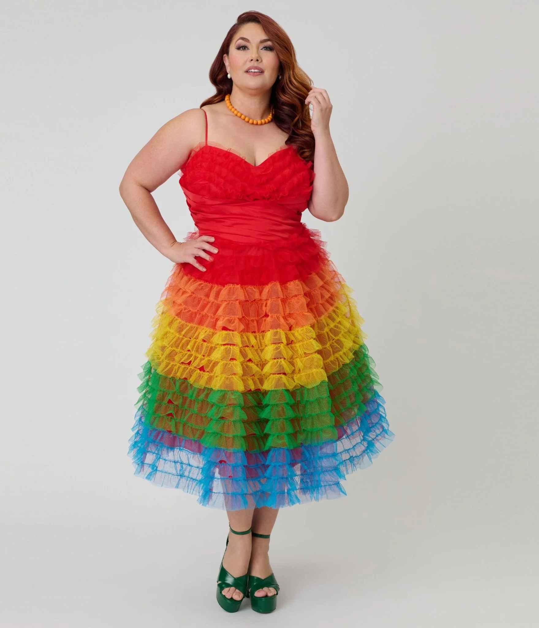 Unique Vintage Plus Size Rainbow Ombre Tulle Cupcake Swing Dress - Image 4