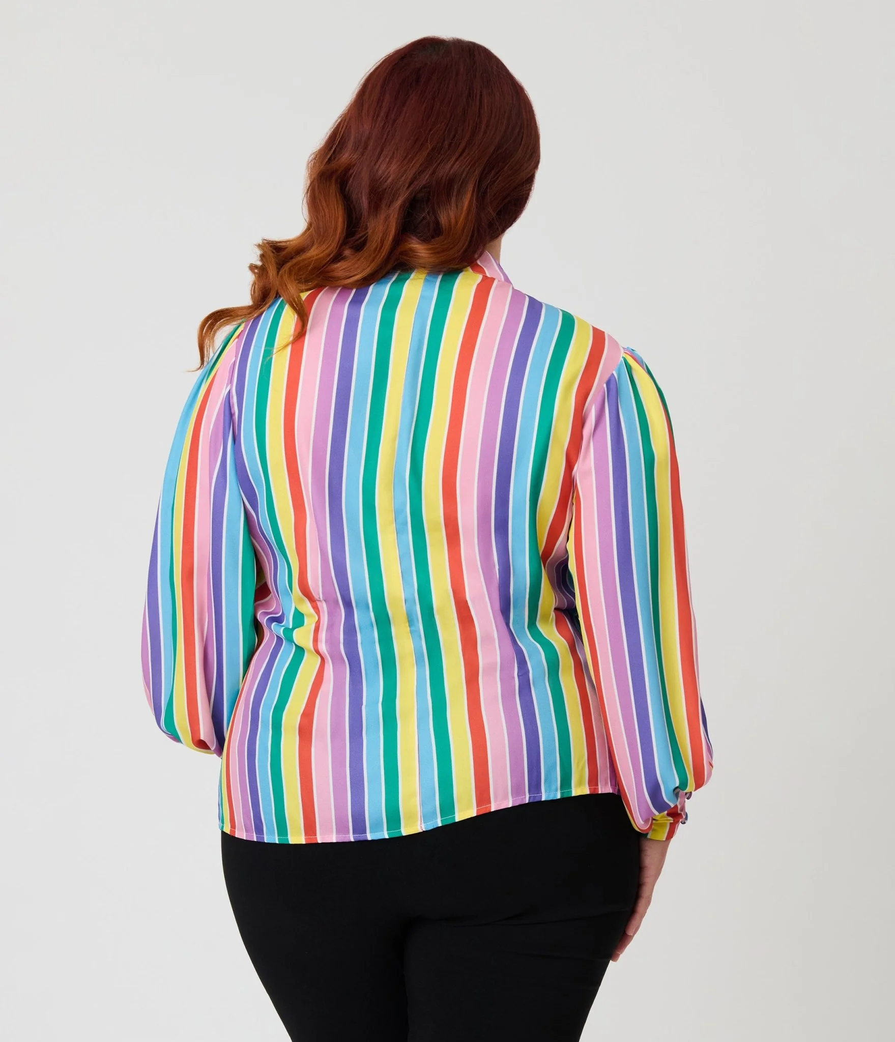 Unique Vintage Plus Size Rainbow Stripe Long Sleeve Gwen Blouse - Image 2