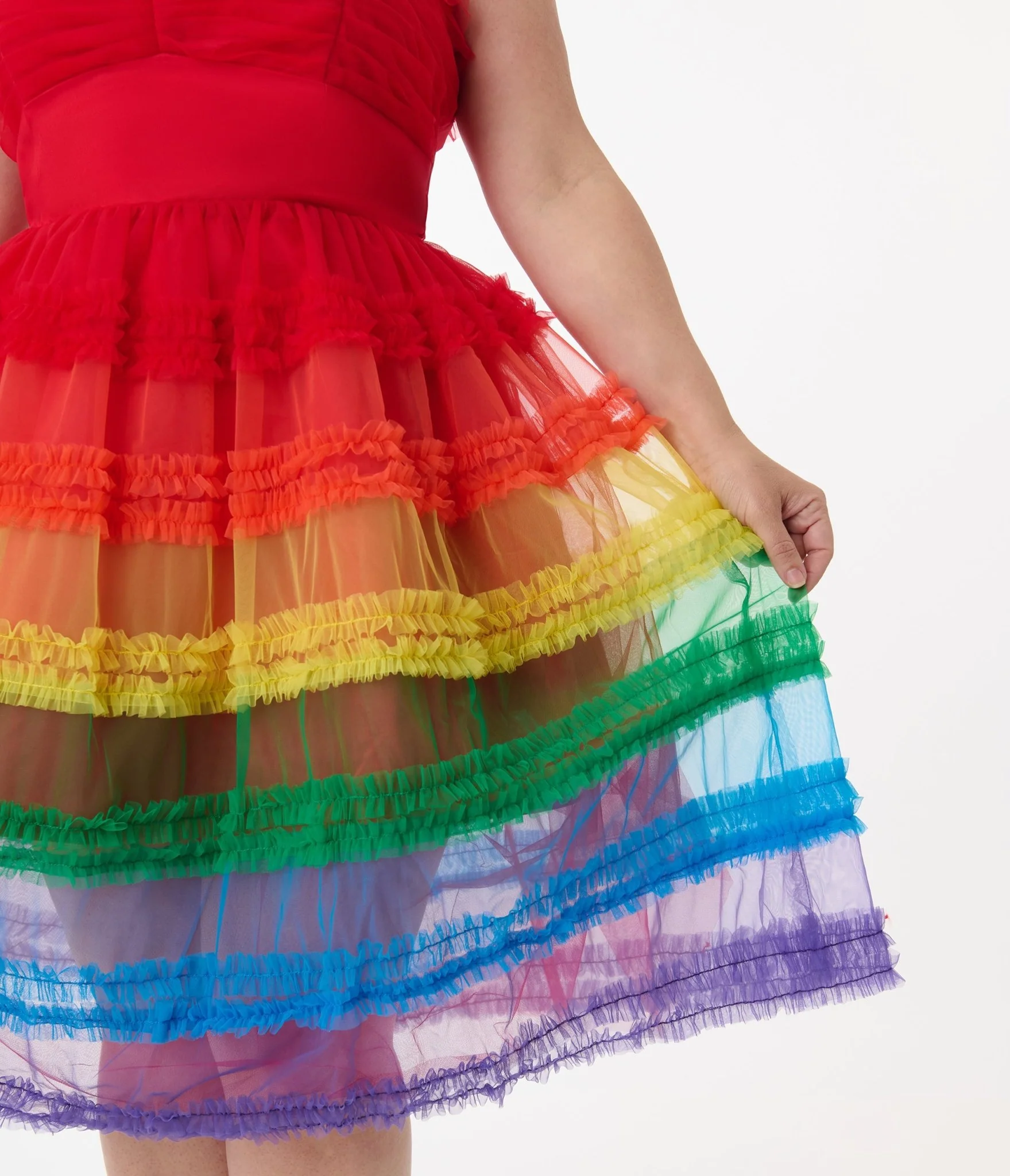 Unique Vintage Plus Size Rainbow Tiered Sheer Midi Dress - Image 3