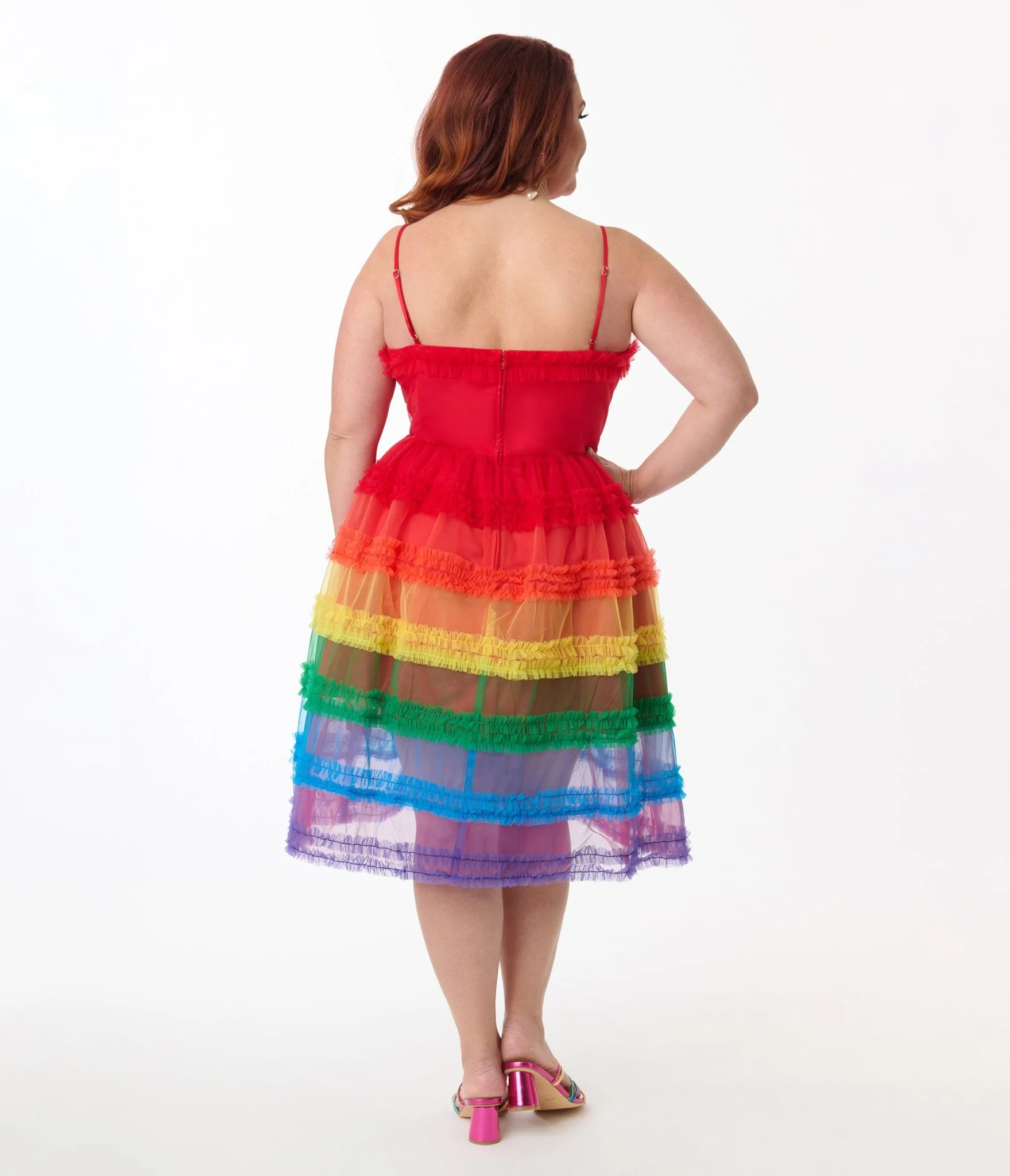 Unique Vintage Plus Size Rainbow Tiered Sheer Midi Dress - Image 4