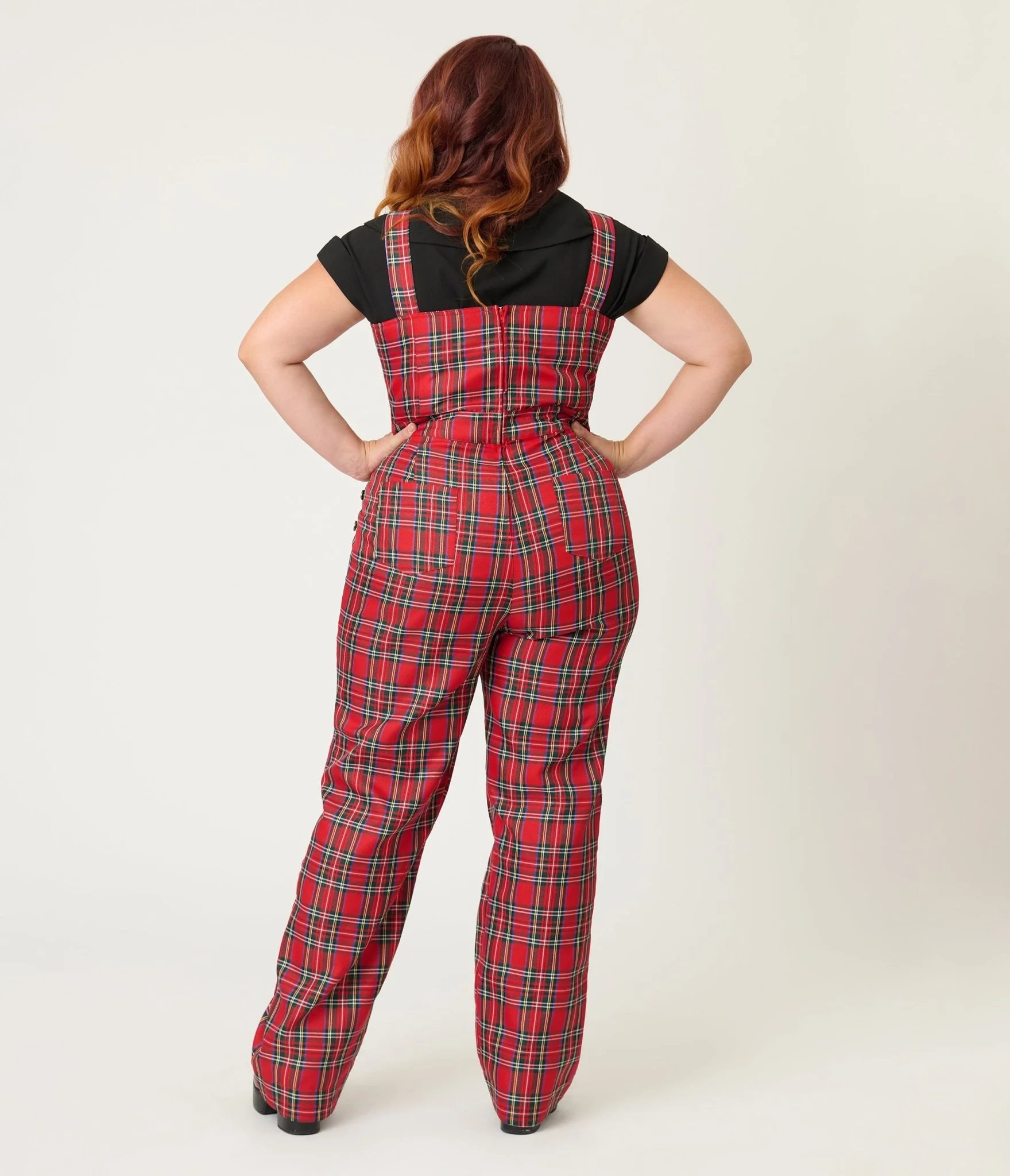 Unique Vintage Plus Size Red Plaid Wide Leg Overalls - Image 2