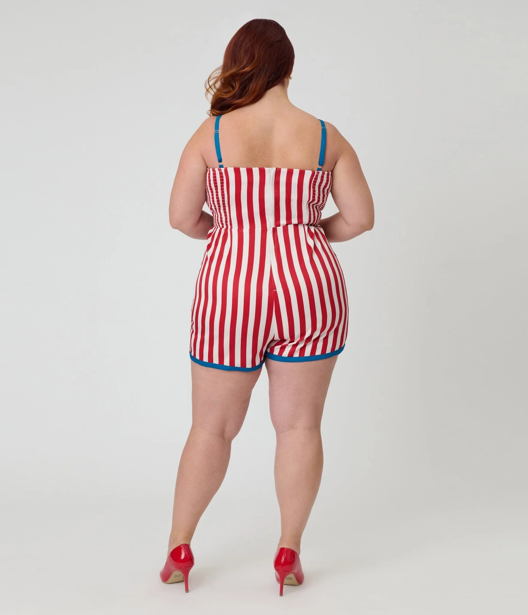 Unique Vintage Plus Size Red & White Stripe Ossining Romper - Image 3