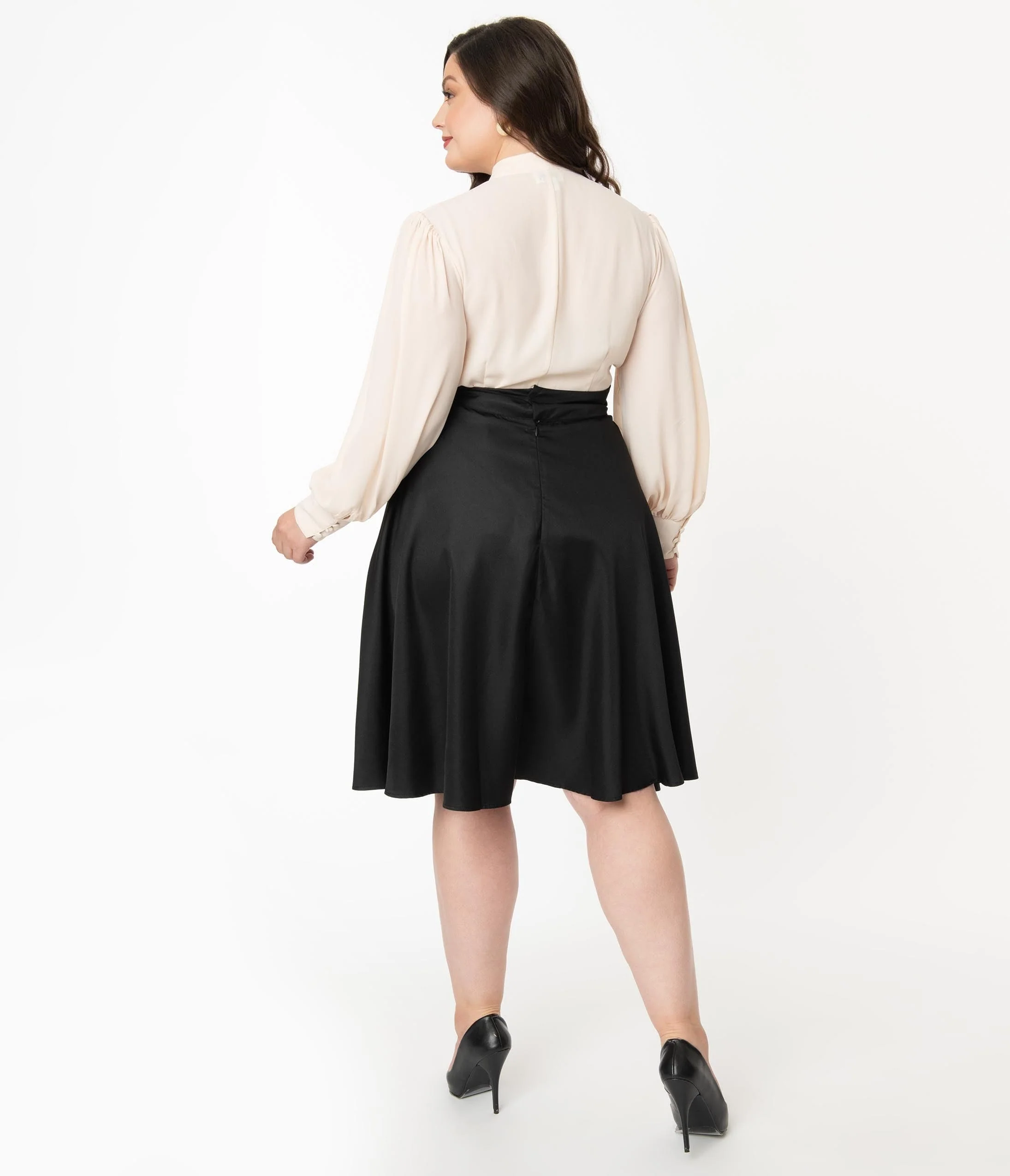 Unique Vintage Plus Size Retro Style Black High Waist Vivien Swing Skirt - Image 3