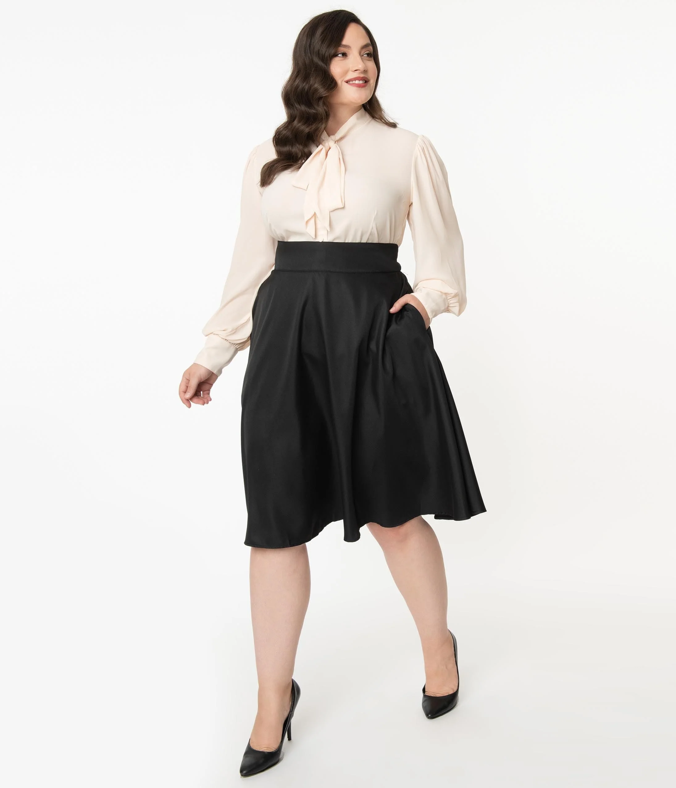 Unique Vintage Plus Size Retro Style Black High Waist Vivien Swing Skirt - Image 5