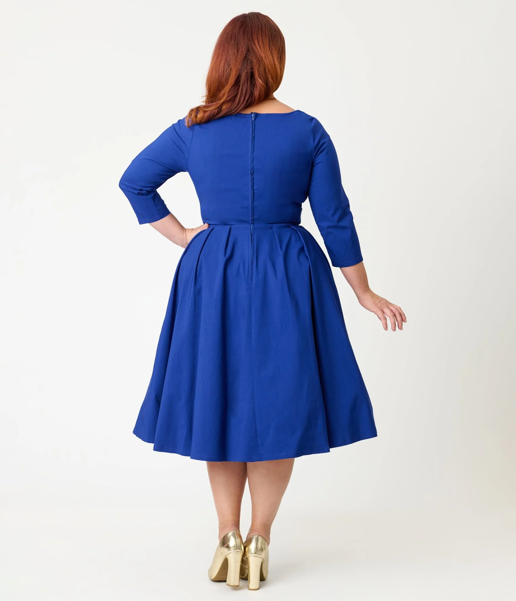 Unique Vintage Plus Size Royal Blue Bengaline Front Twist Swing Dress - Image 2