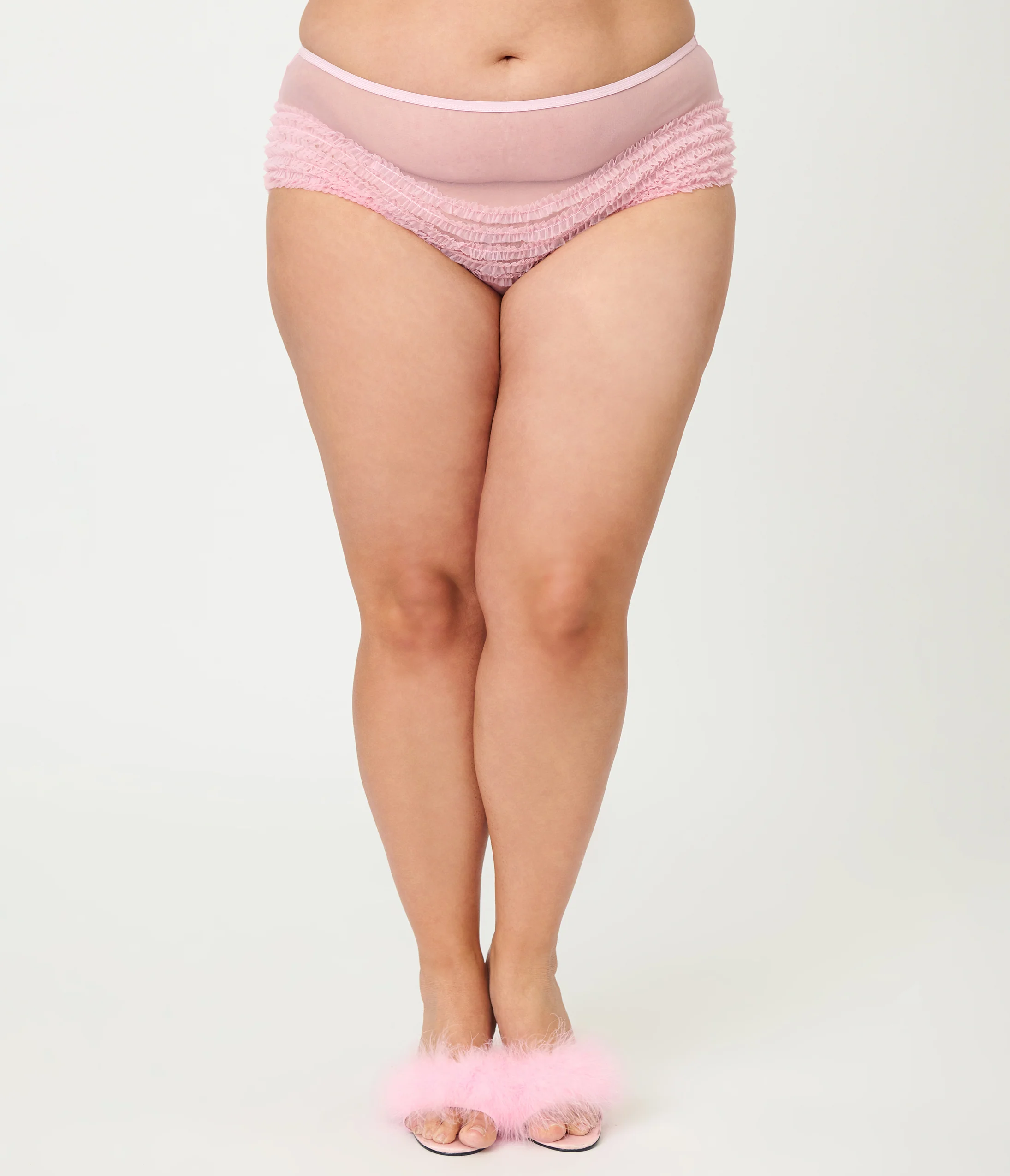 Unique Vintage Plus Size Sheer Light Pink Ruffle Underwear - Image 2