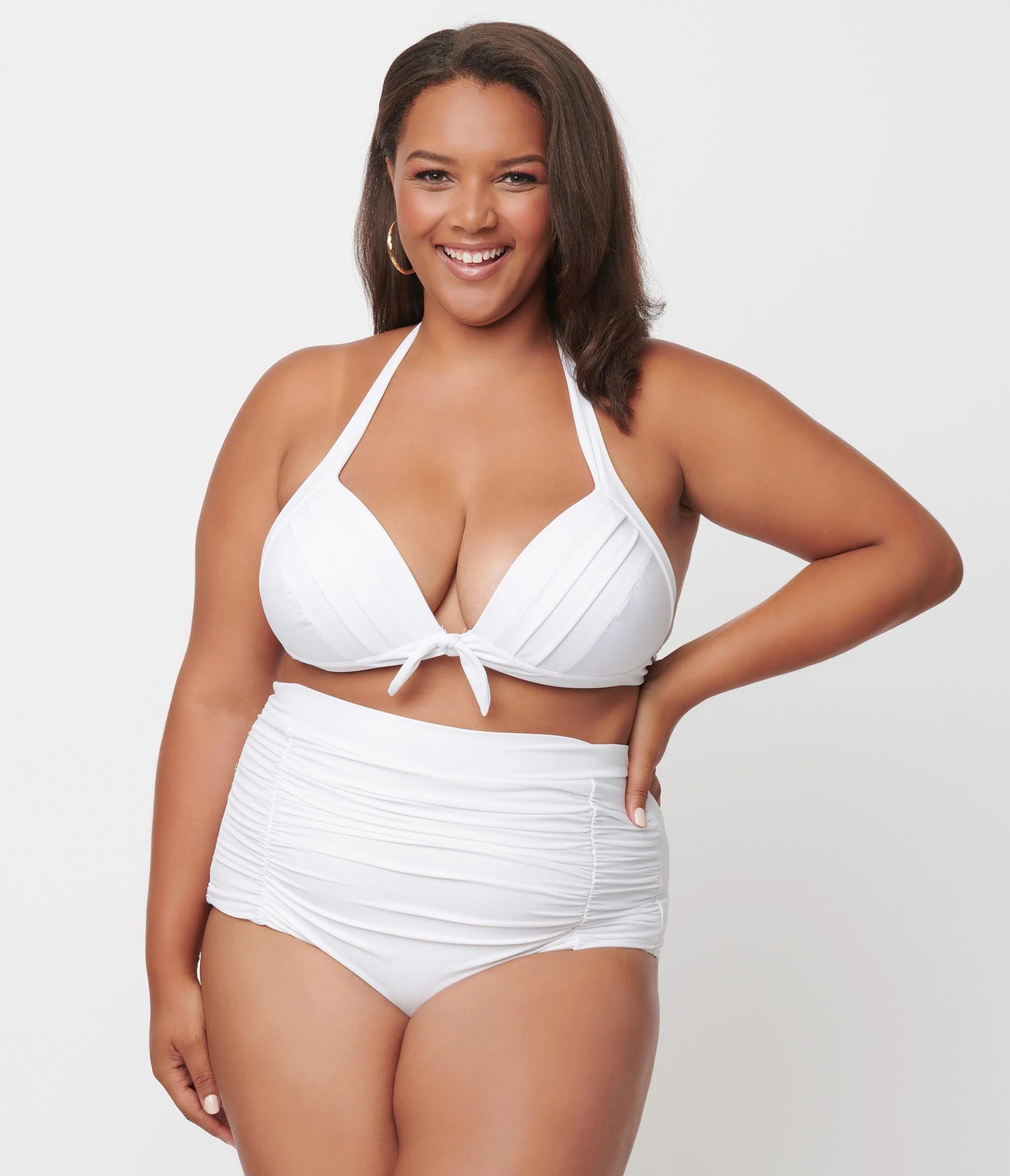 Unique Vintage Plus Size Solid White Monroe Halter Swim Top - Image 4