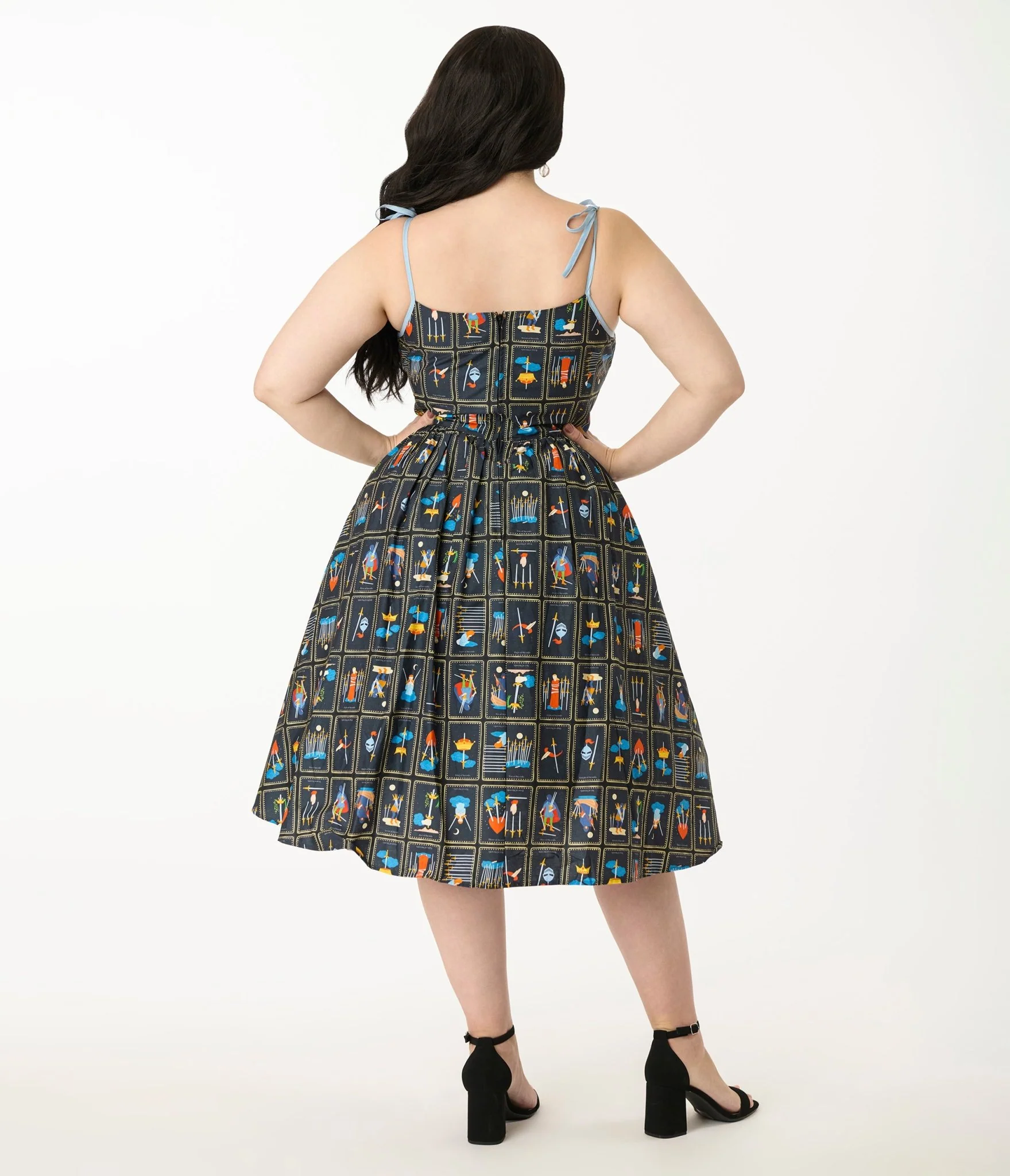 Unique Vintage Plus Size Tarot Cards Sleeveless Cotton Swing Dress - Image 4