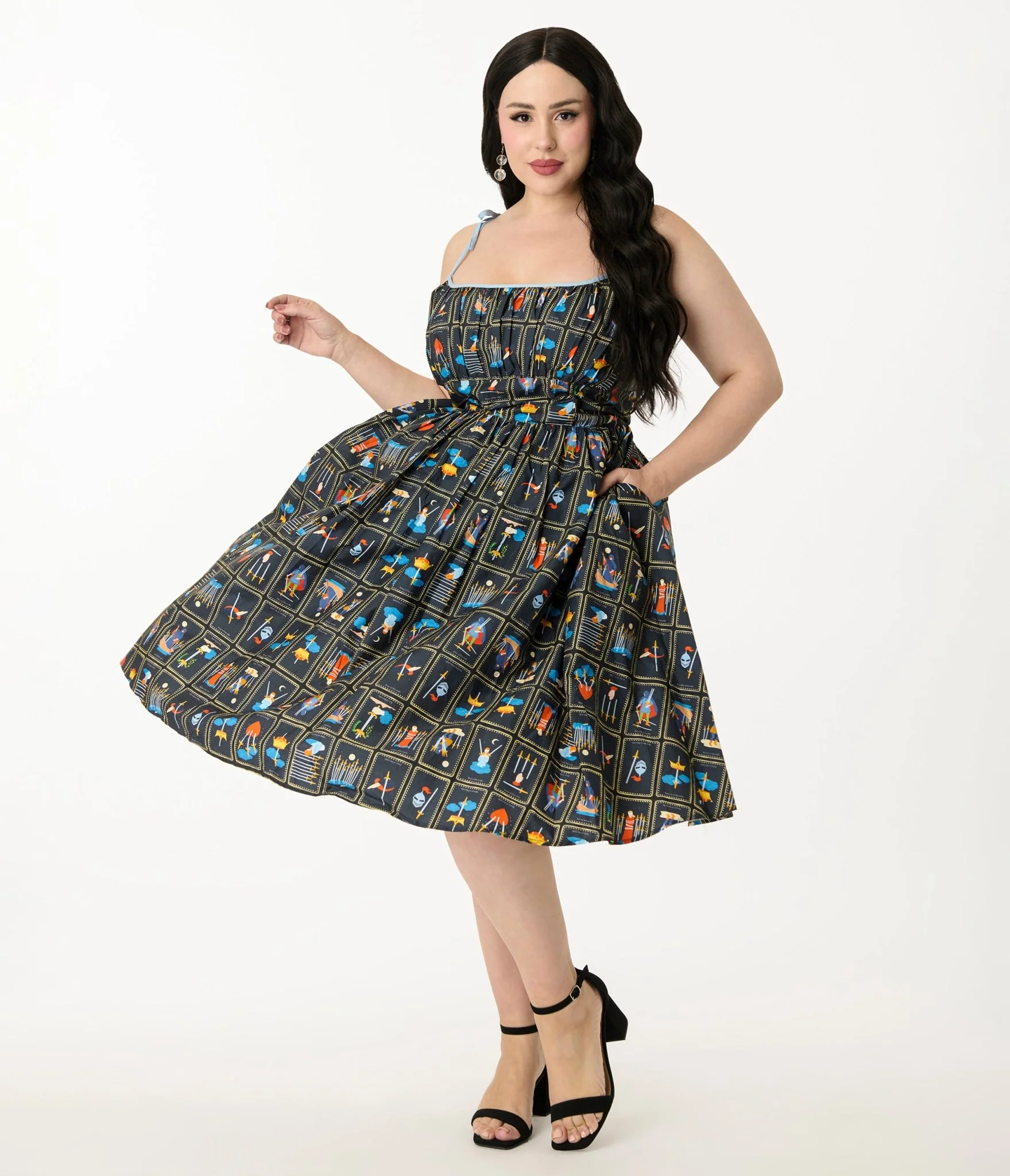 Unique Vintage Plus Size Tarot Cards Sleeveless Cotton Swing Dress - Image 5