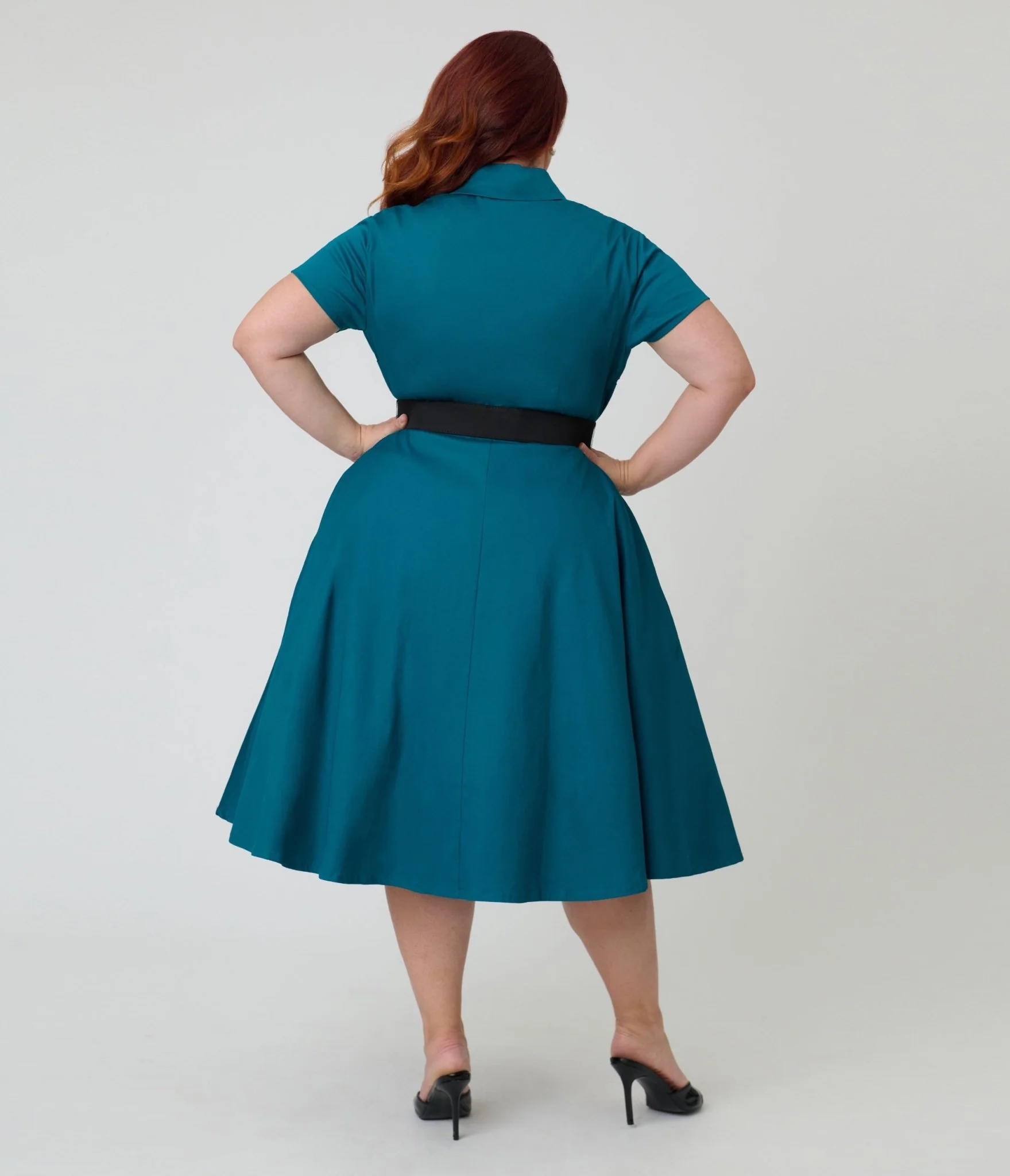 Unique Vintage Plus Size Teal & Western Rose Madeline Swing Dress - Image 2